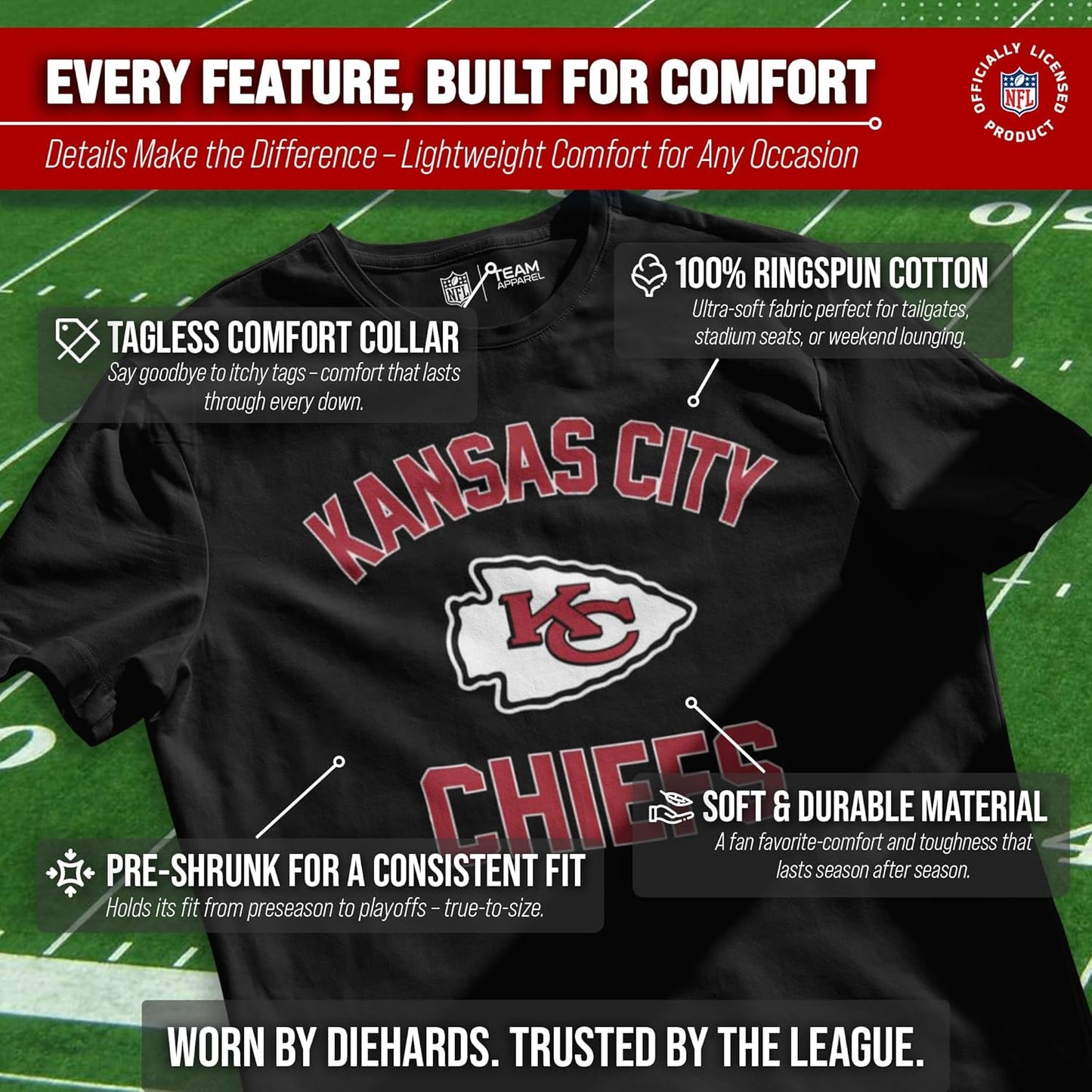 NFL Adult Gameday T-Shirt - Cotton Blend - Tagless - Semi-Fitted - Unleash Your Team Spirit during Game Day