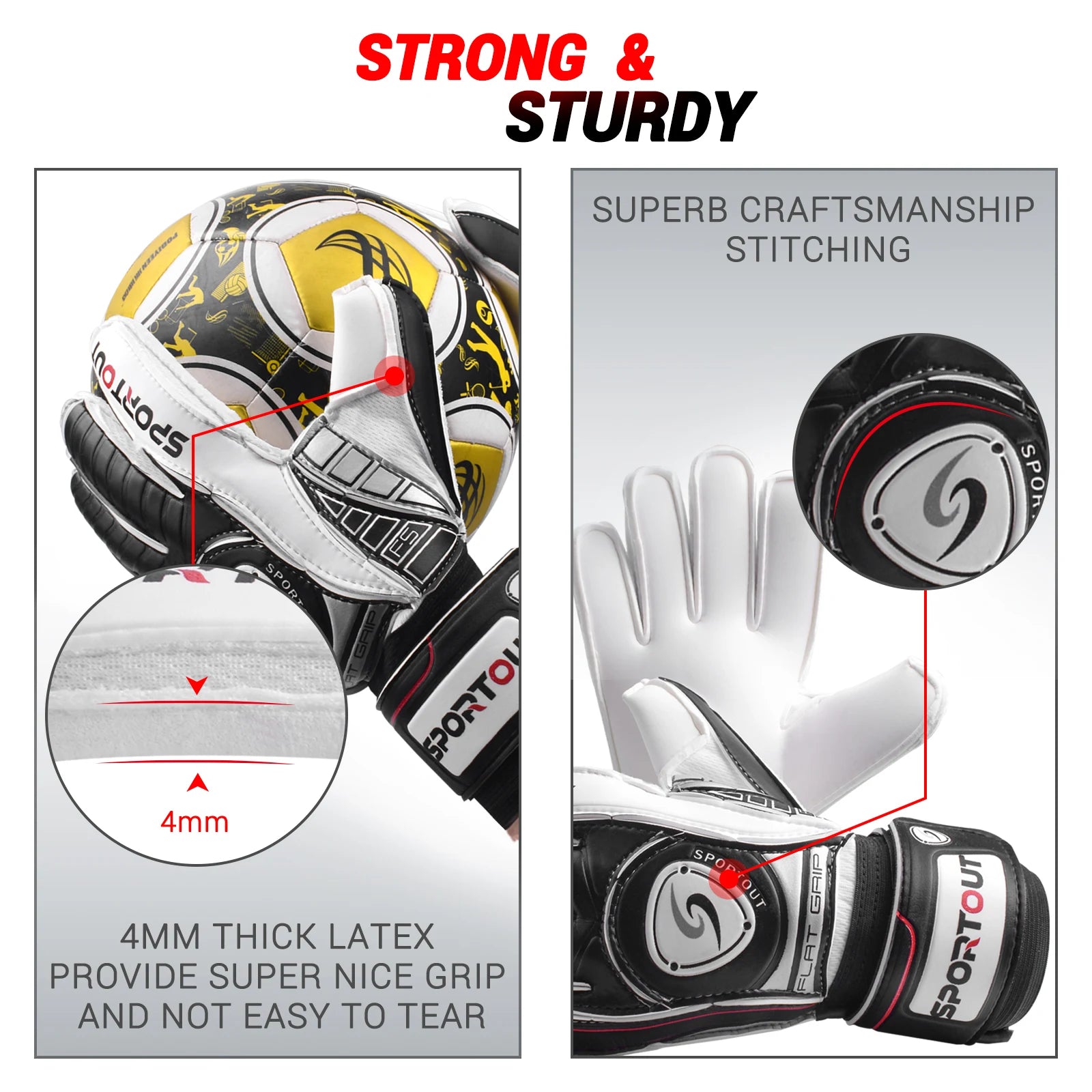 Goalie Gloves, Goalkeeper Gloves with Fingersave, Soccer Gloves, Breathable Soccer Goalie Gloves, 4Mm Latex, for Kids