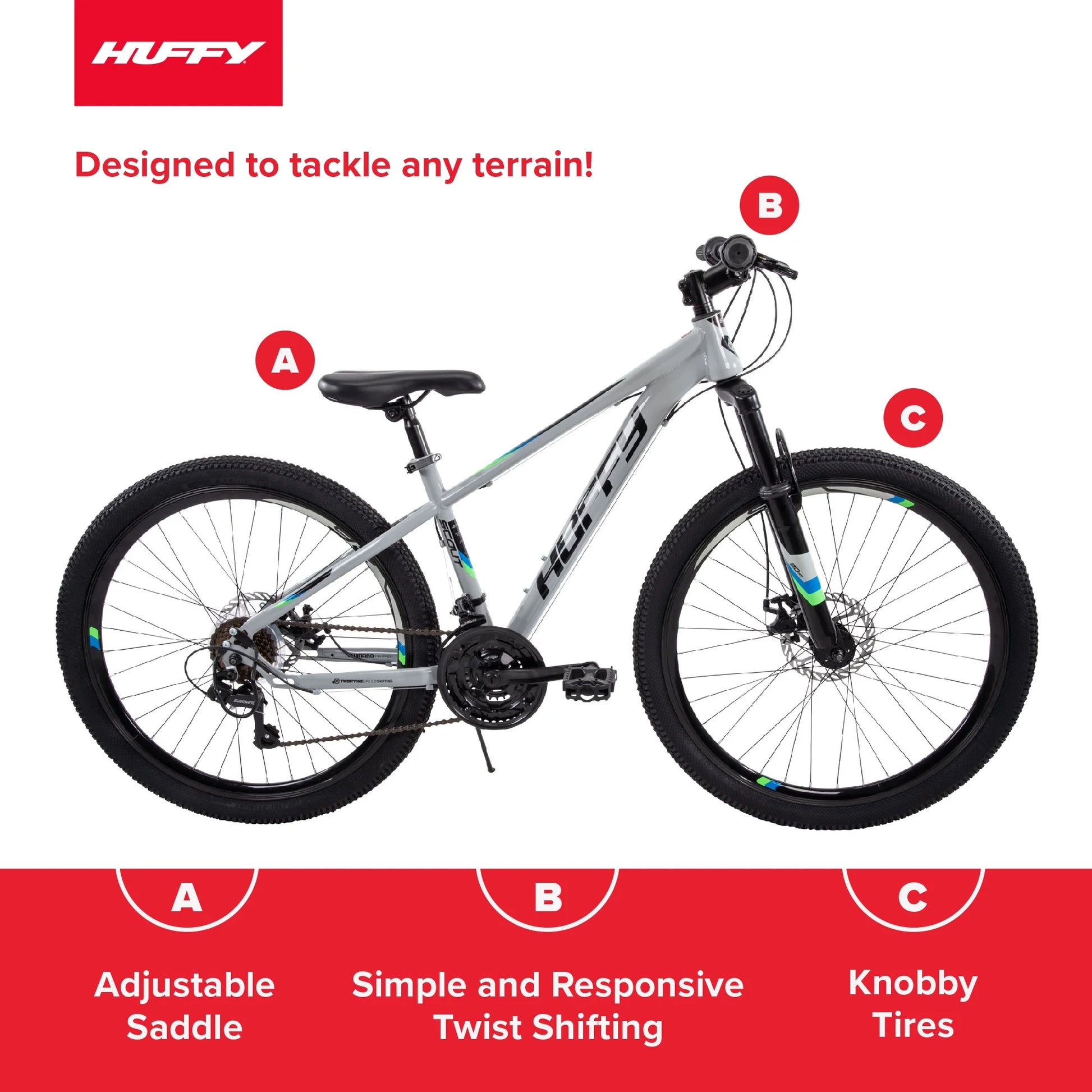 Scout Hardtail Mountain Bike, 24" Wheels, 21-Speeds, Disc Brakes