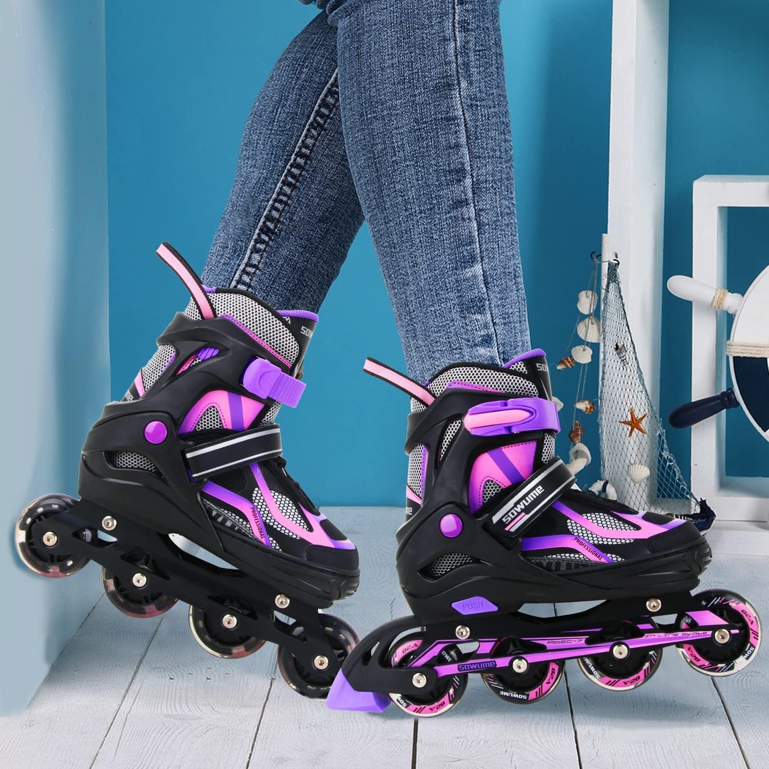 Adjustable Inline Skates for Girls and Boys, Roller Skates with All Light up Wheels, Patines Para Mujer for Kids and Adults, Men, Women