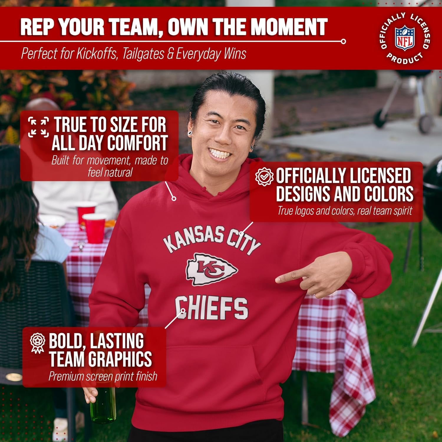 NFL Adult Gameday Hooded Sweatshirt - Poly Fleece Cotton Blend - Stay Warm and Represent Your Team in Style