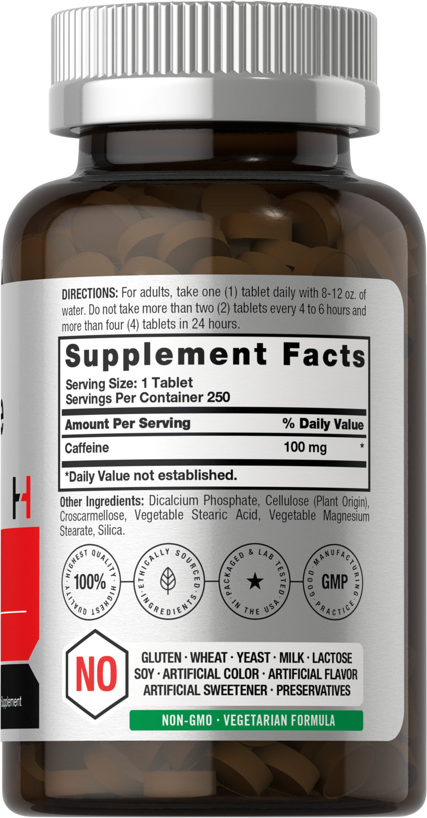 Caffeine Pills 100Mg | 250 Tablets | Vegetarian | Non-Gmo | by Horbaach