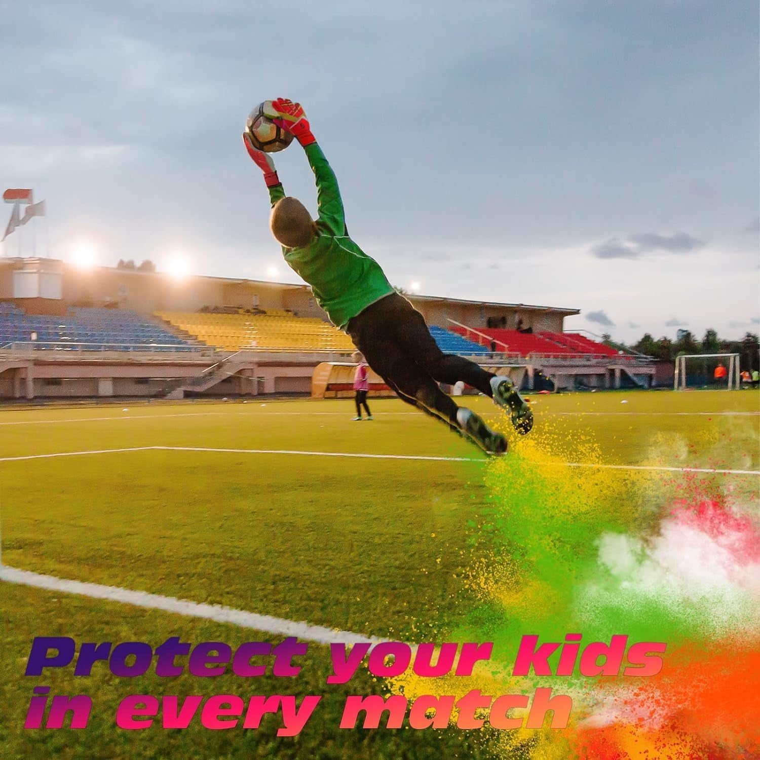 Kids Goalkeeper Gloves, Soccer Gloves with Double Wrist Protection and Non-Slip Wear Resistant Latex Material to Give Protection to Prevent Injuries