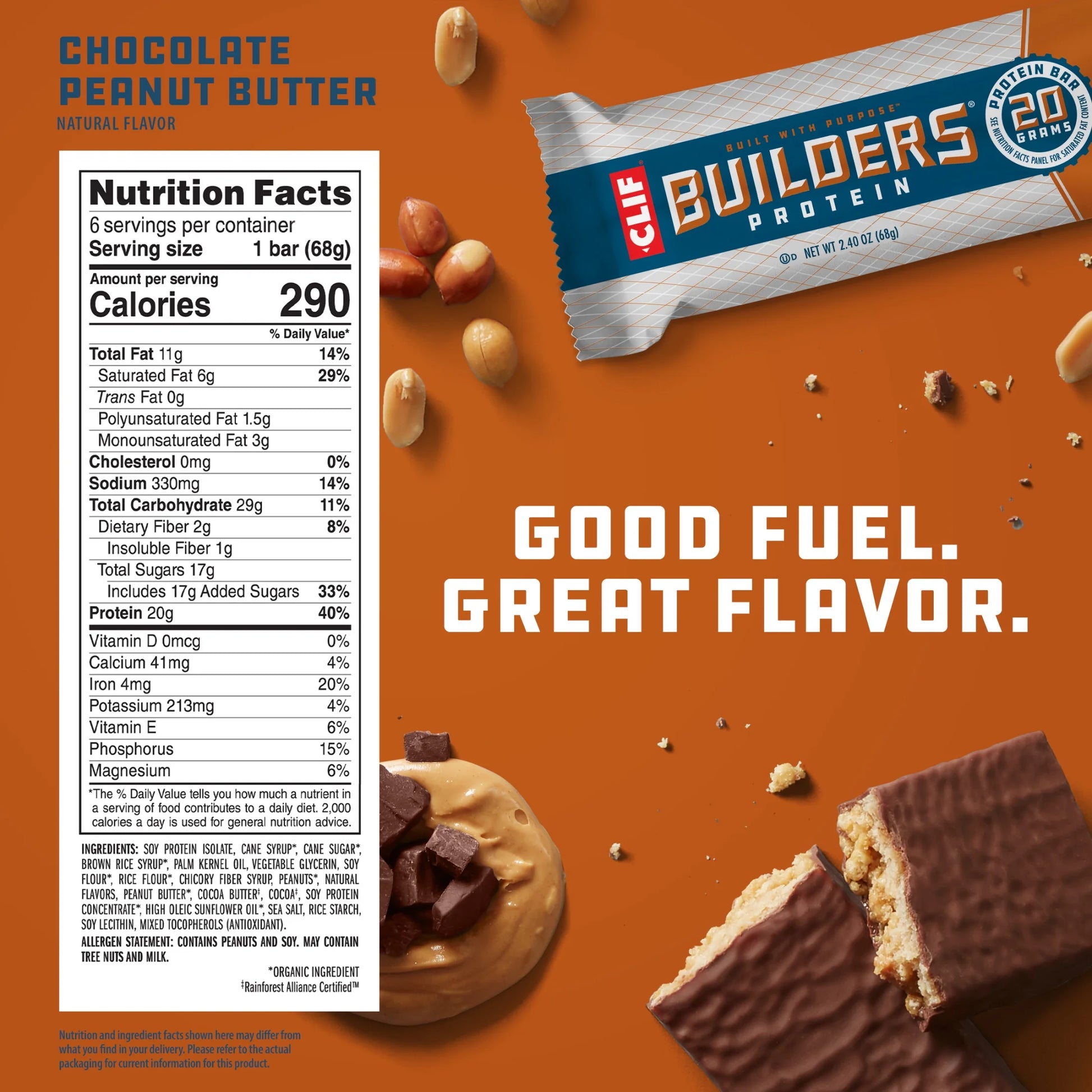 CLIF  Protein Bars Chocolate Peanut Butter Flavor, Plant Protein, Gluten Free Bars, 6Ct