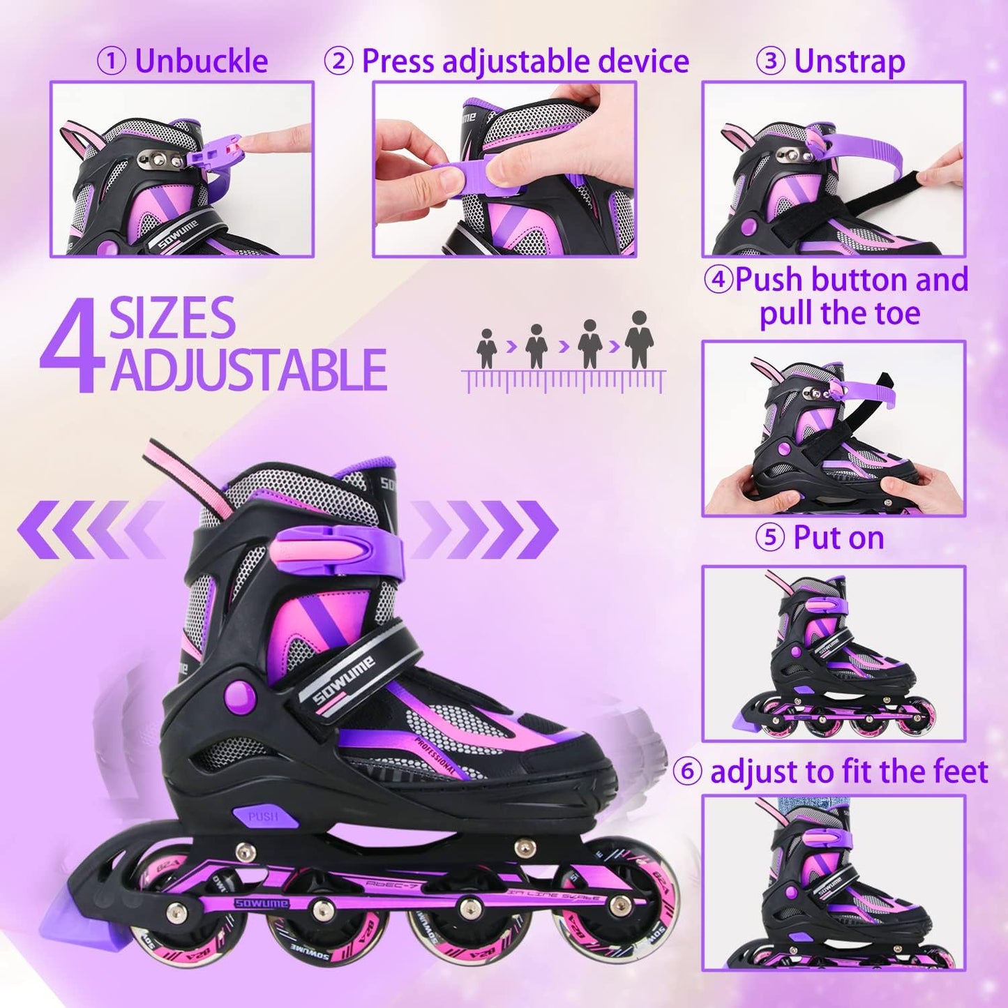 Adjustable Inline Skates for Girls and Boys, Roller Skates with All Light up Wheels, Patines Para Mujer for Kids and Adults, Men, Women