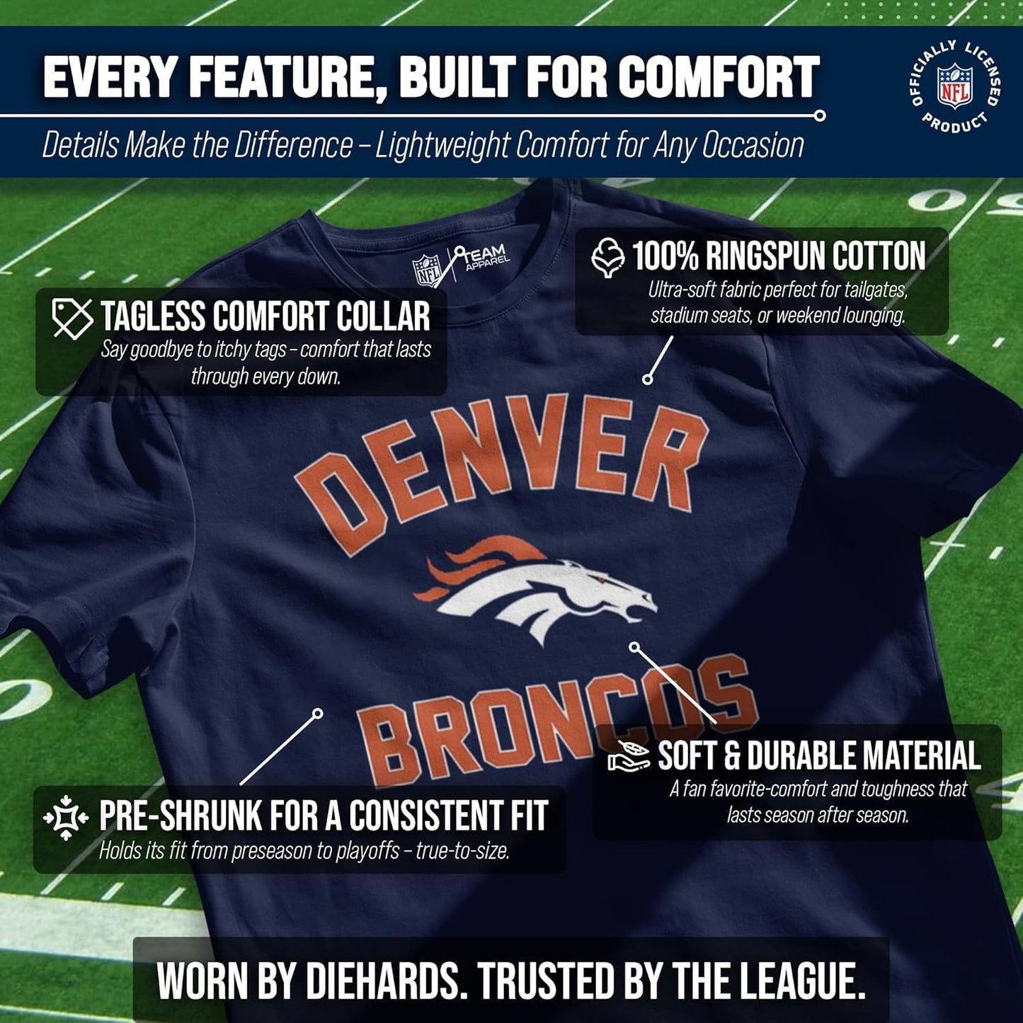 NFL Adult Gameday T-Shirt - Cotton Blend - Tagless - Semi-Fitted - Unleash Your Team Spirit during Game Day