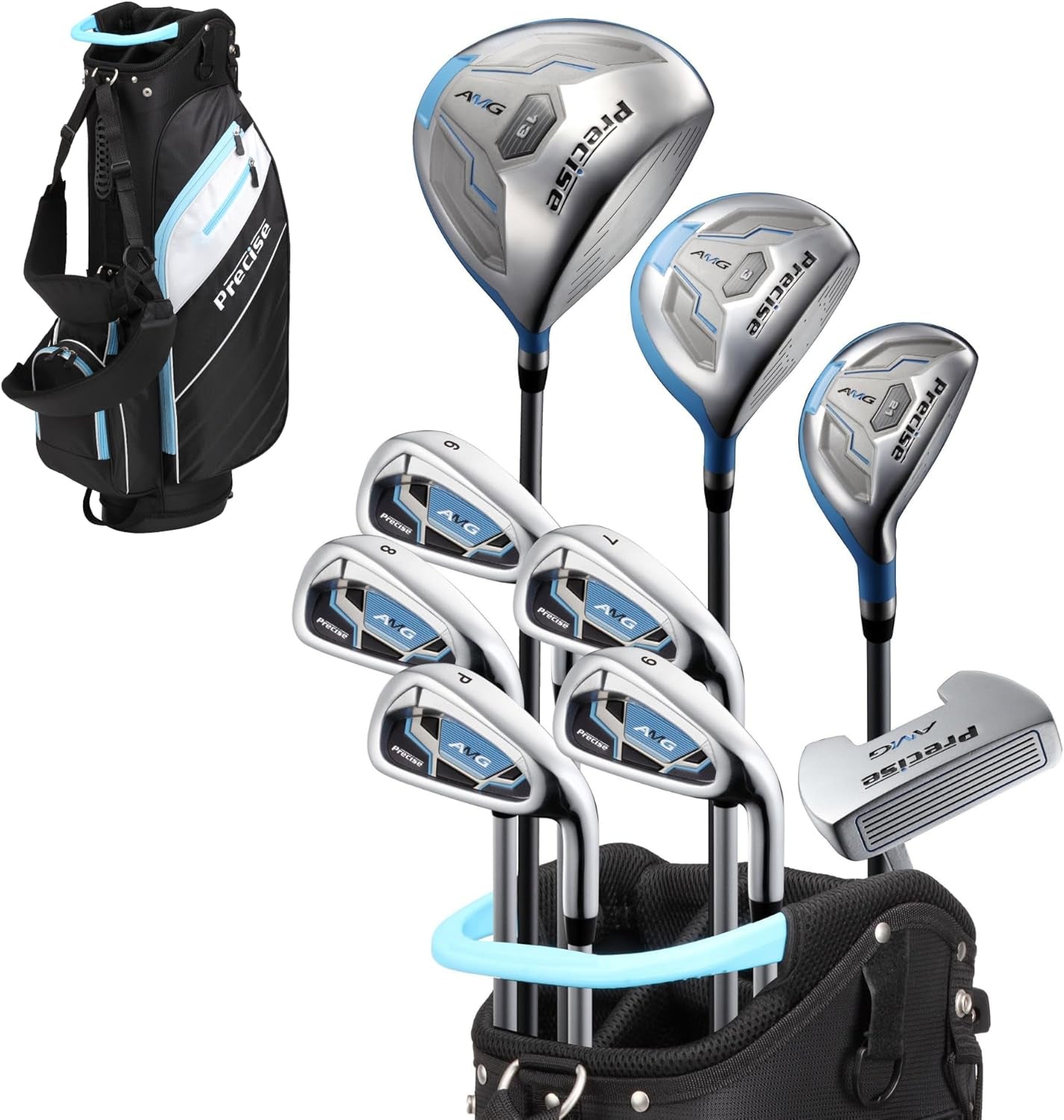 AMG Complete Womens Golf Clubs Set, Includes Driver, Fairway, Hybrid, 6-PW Irons, Putter, Stand Bag, 3 H/C'S, Golf Clubs Women Right Handed, Regular & Petite Sizes