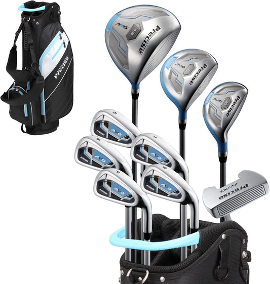 AMG Complete Womens Golf Clubs Set, Includes Driver, Fairway, Hybrid, 6-PW Irons, Putter, Stand Bag, 3 H/C'S, Golf Clubs Women Right Handed, Regular & Petite Sizes