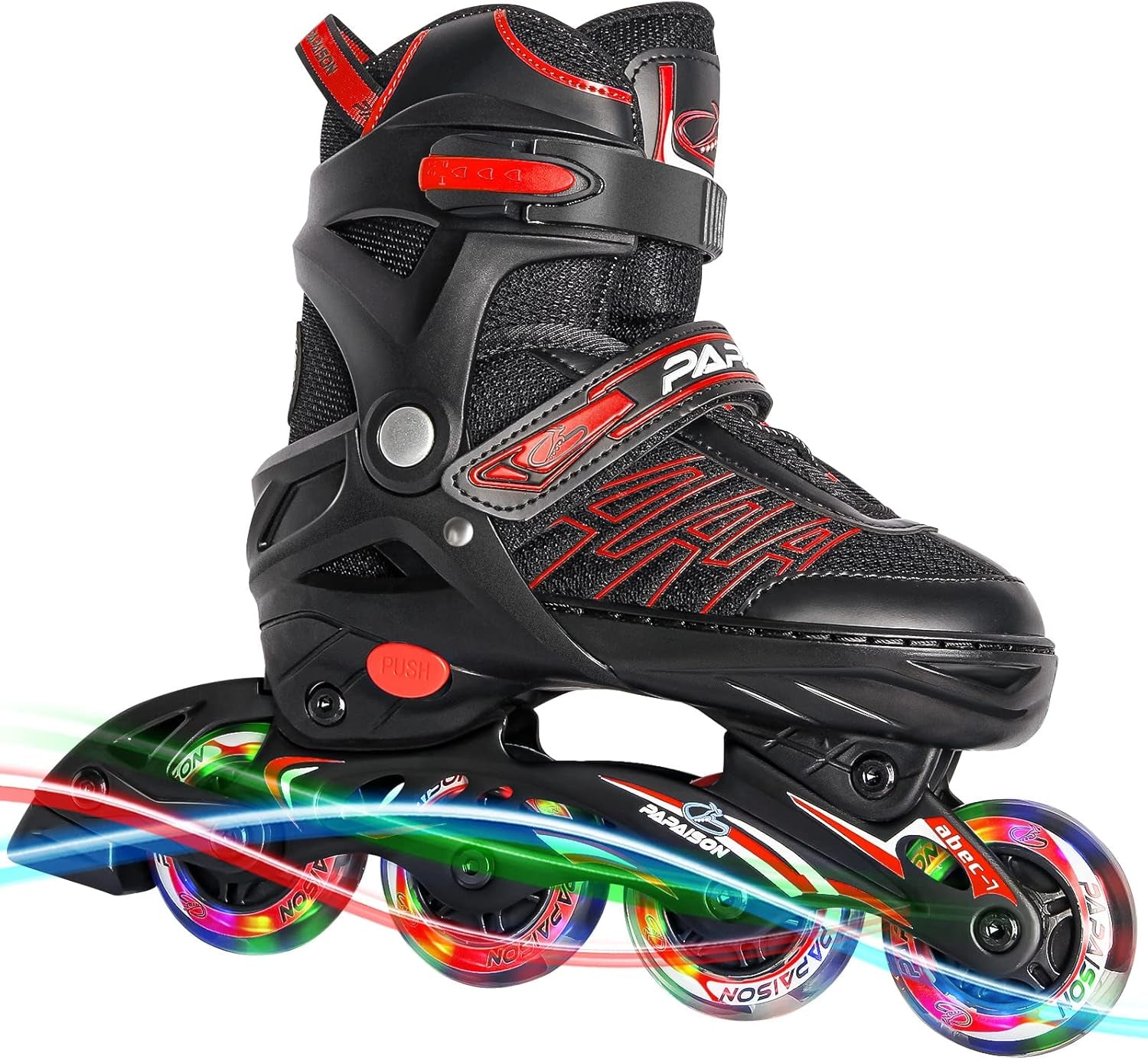 Adjustable Inline Skates for Kids and Adults, Roller Skates with Featuring All Illuminating Wheels, for Girls and Boys, Men and Ladies Red (Size L/XL)