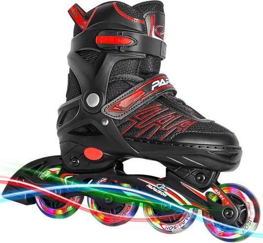 Adjustable Inline Skates for Kids and Adults, Roller Skates with Featuring All Illuminating Wheels, for Girls and Boys, Men and Ladies Red (Size L/XL)