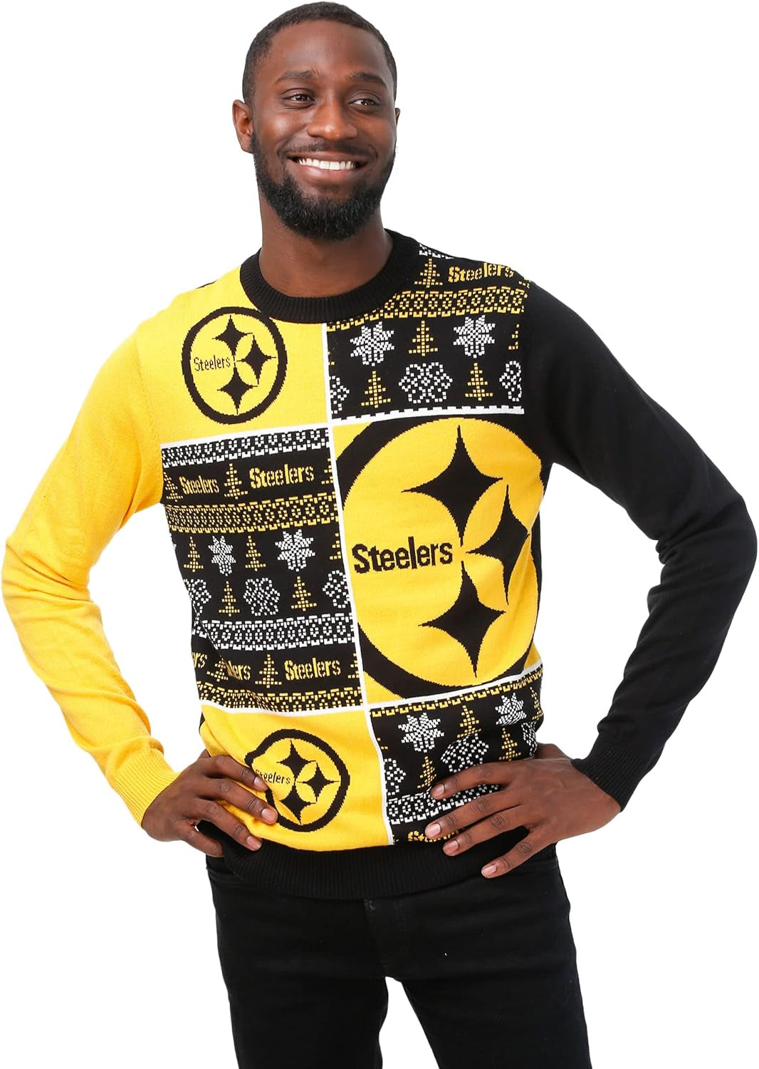 Men'S NFL Team Logo Busy Block Snowfall Holiday Ugly Sweater