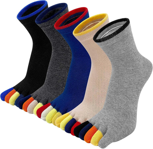 Toe Socks Mens Five Finger Striped Sock Running Athletic Cotton Ankle Sox 5 Pairs