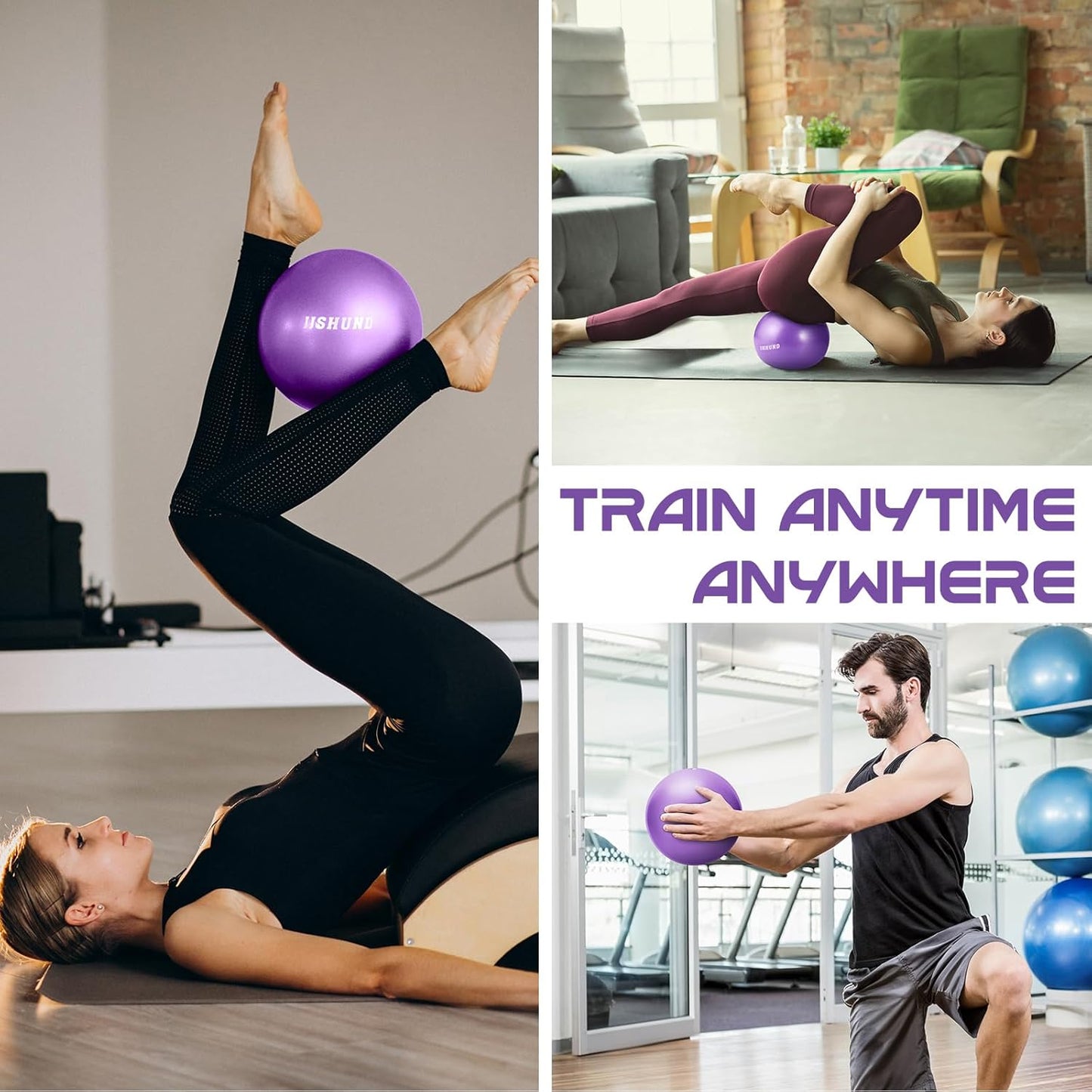 Pilates Ball, 9 Inch Small Exercise Mini Soft Workout Yoga Ball with Exercise Gu