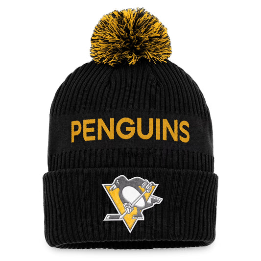 Men'S  Black/Yellow Pittsburgh Penguins 2022 NHL Draft Authentic Pro Cuffed Knit Hat with Pom