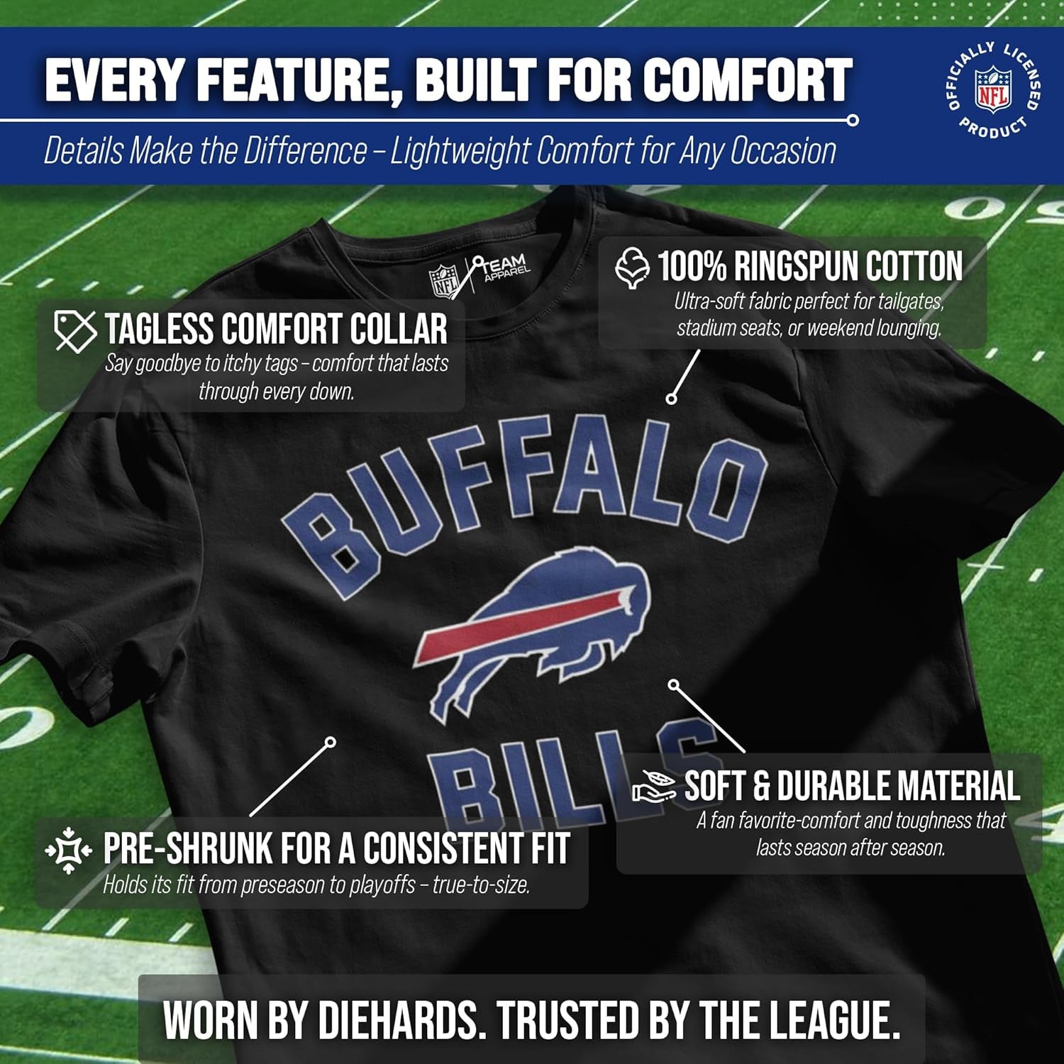 NFL Adult Gameday T-Shirt - Cotton Blend - Tagless - Semi-Fitted - Unleash Your Team Spirit during Game Day