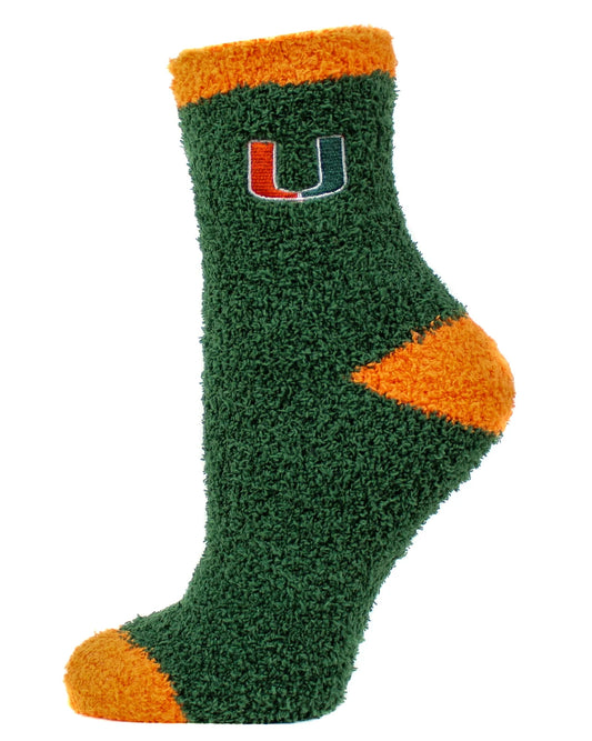 Miami Hurricanes Solid Fuzzy Sock -  - Unisex - One Size - Ankle