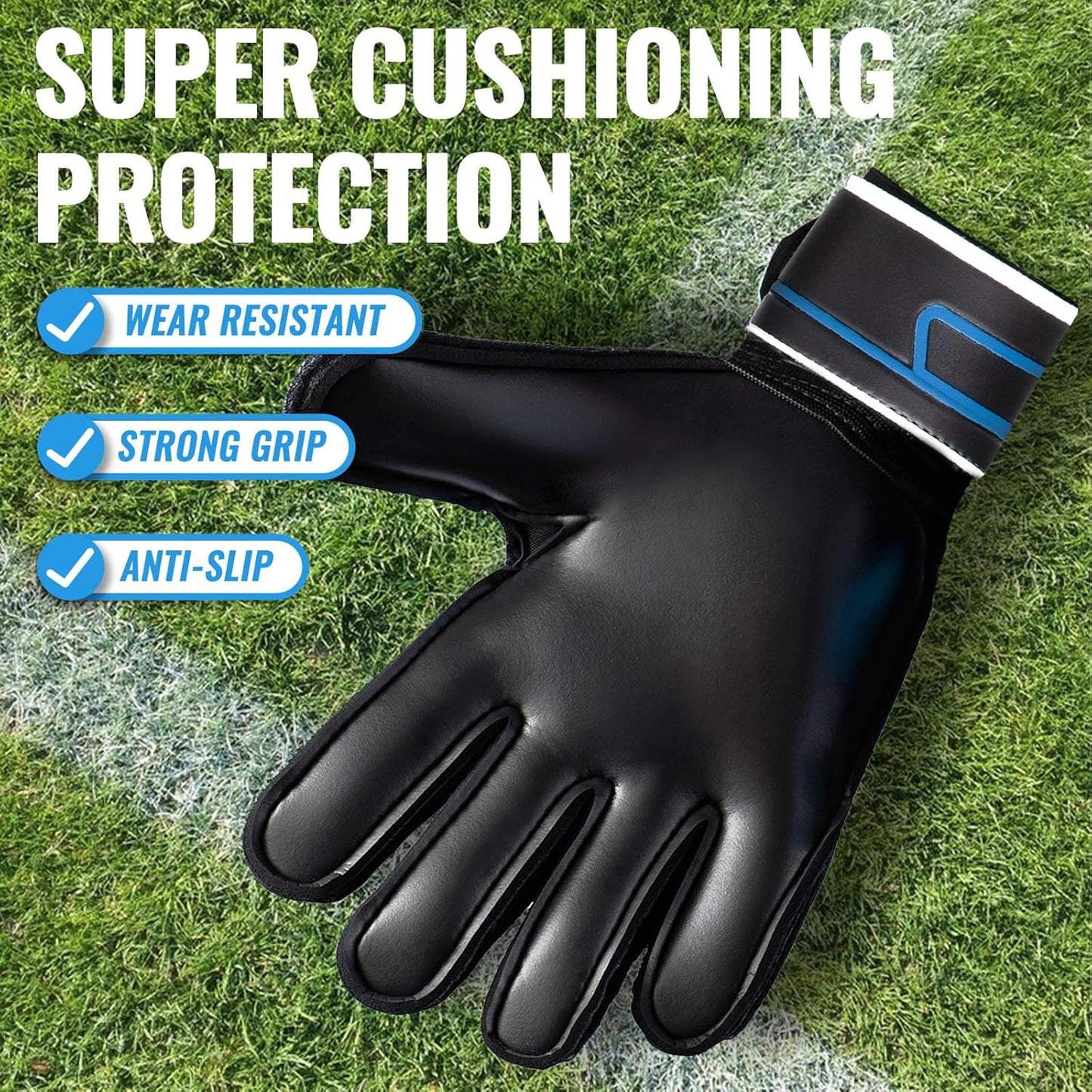 Soccer Goalie Gloves Goalkeeper Gloves with Fingersave and Double Wrist Protection, Strong Grip Goalkeeper Gloves for Kids, Youth, Adults