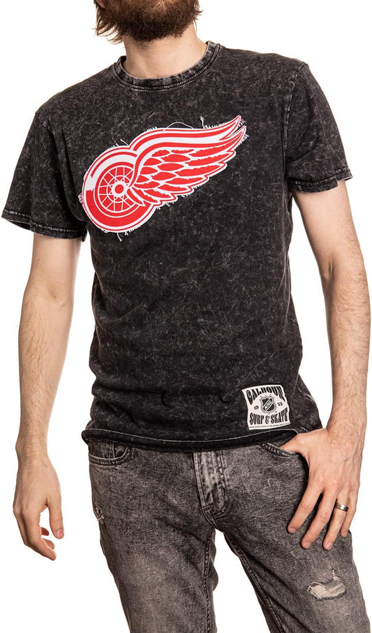 NHL Surf & Skate Mens Acid Wash Vintage Style T-Shirt with Frayed Patch Logo