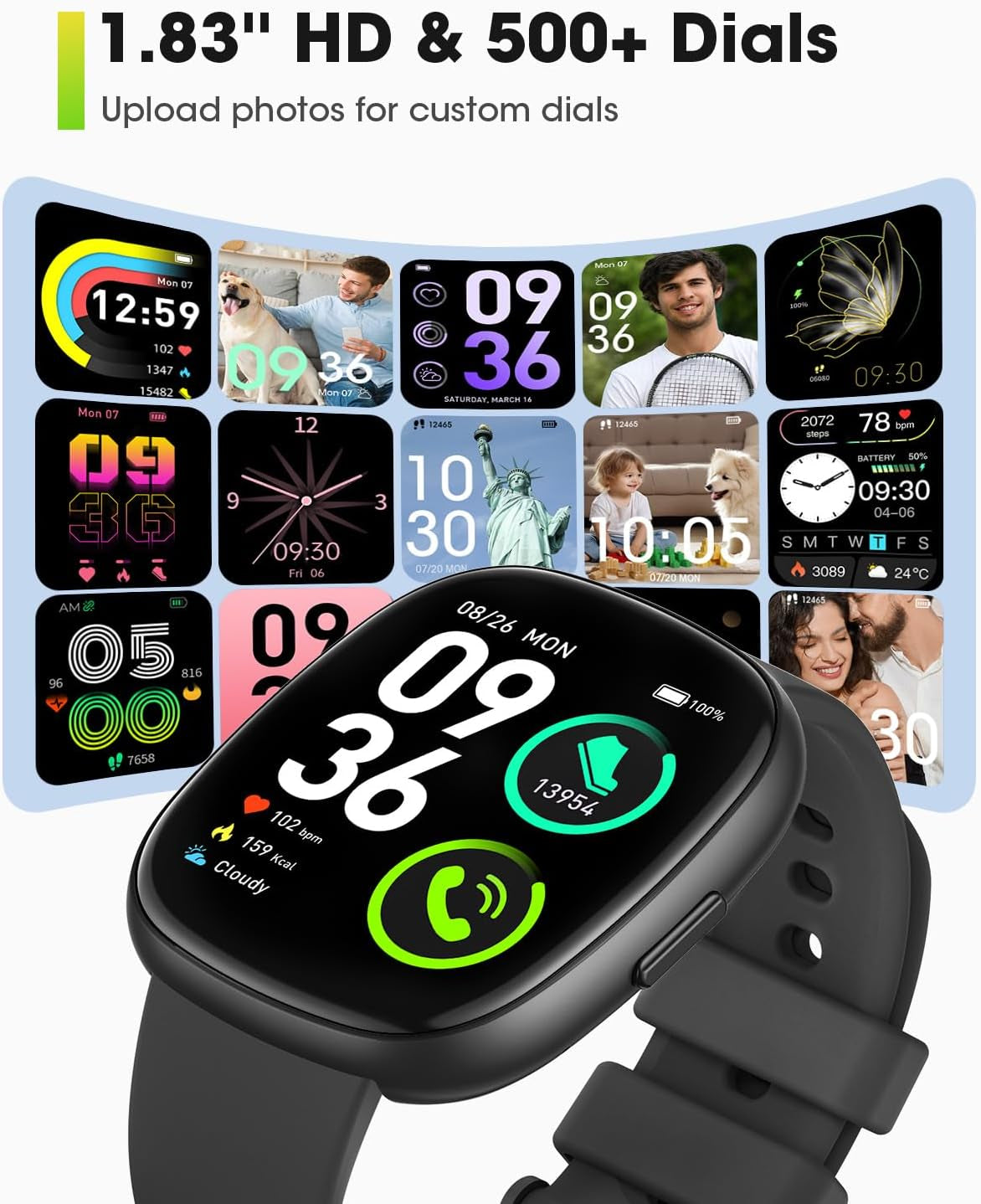 Smart Watches for Men Women Fitness: Fitness Tracker with Blutooth Call 24/7 Heart Rate Spo2 Sleep Monitor 5ATM Waterproof 120+ Sport Mode Activity Trackers Compatible Iphone Android Phones (3 Bands)