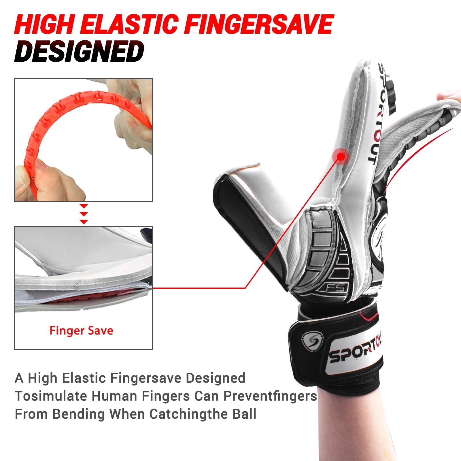Goalie Gloves, Goalkeeper Gloves with Fingersave, Soccer Gloves, Breathable Soccer Goalie Gloves, 4Mm Latex, for Kids