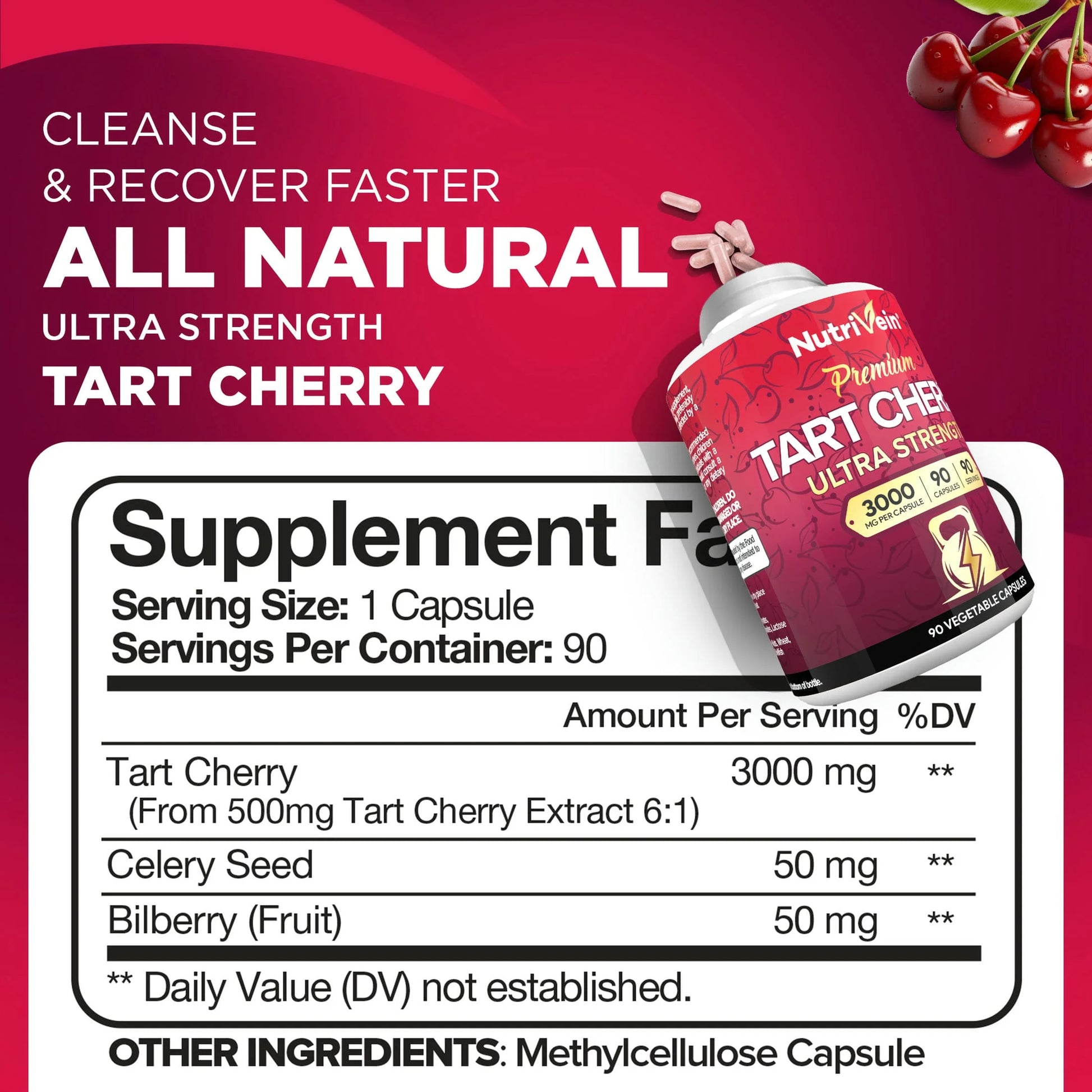 Tart Cherry 3000 Mg – Joint & Muscle Recovery, 90 Vegan Capsules