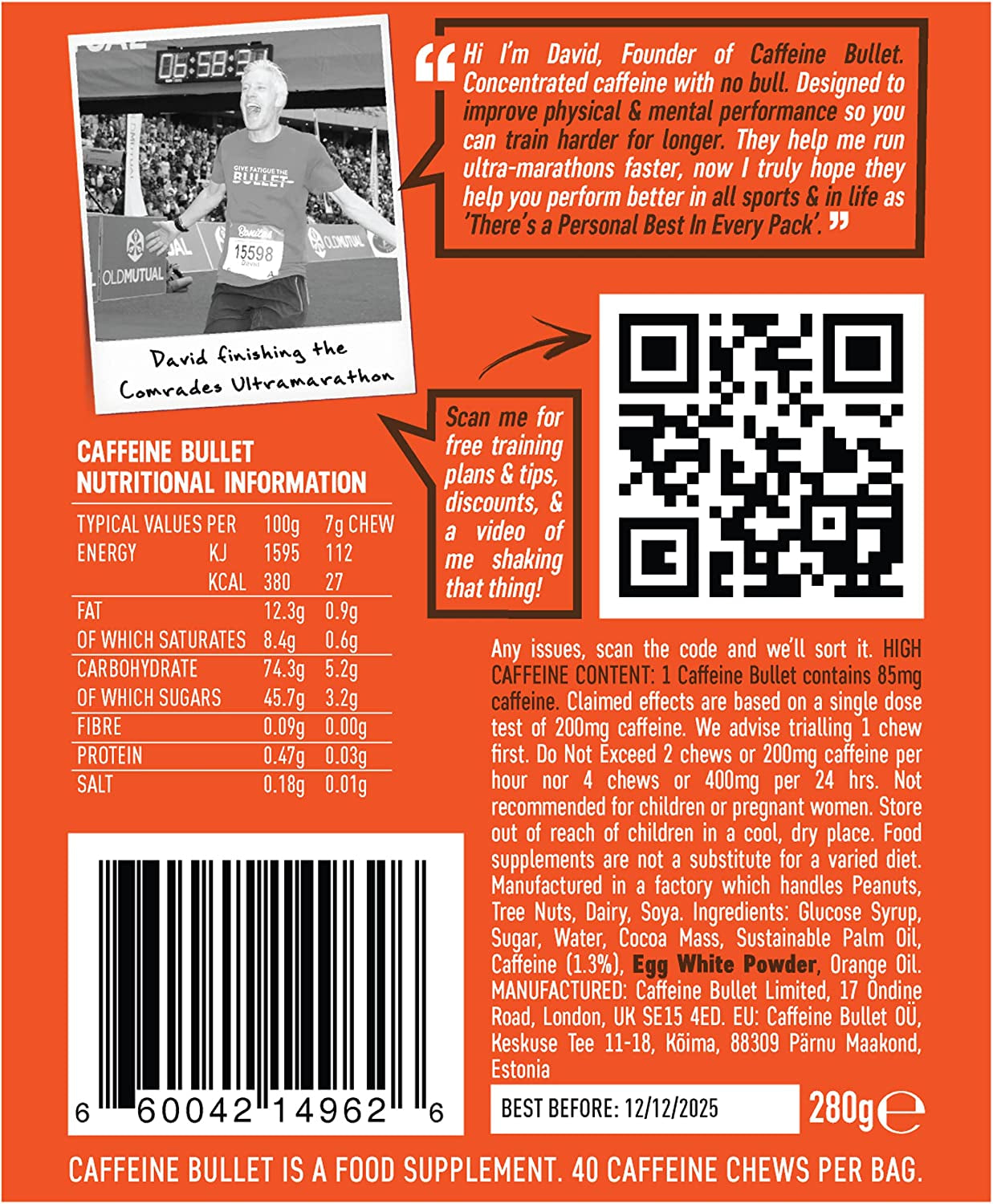 Energy Chews - Chocolate Orange. 40 * 85Mg - Faster Kick than Pills, Gels and Gum. Sport Science for Running, Cycling, Gaming & a Pre Workout Endurance Boost.