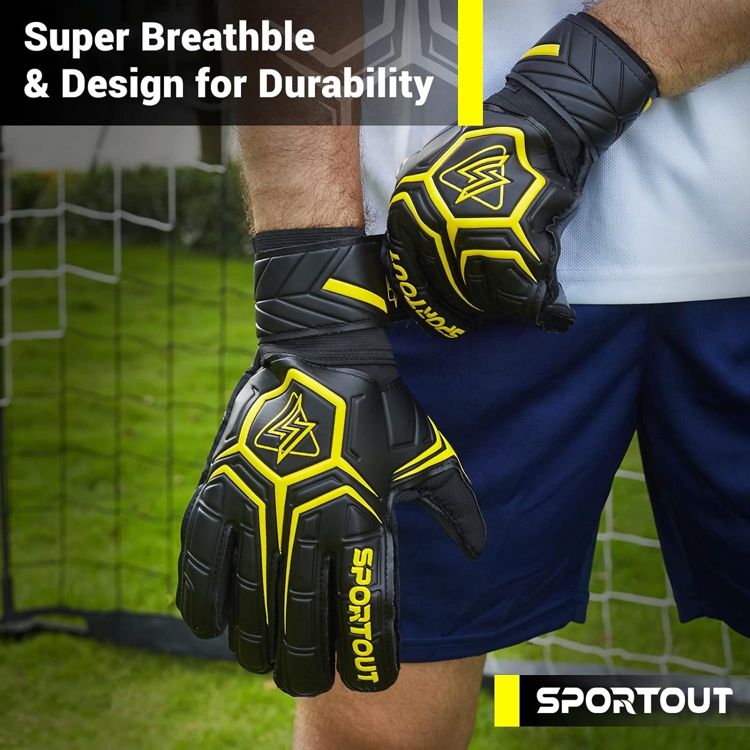 Goalie Gloves, Goalkeeper Gloves with Finger Protection, Breathable Soccer Goalie Gloves, 4Mm Latex, for Kids Youth and Adult