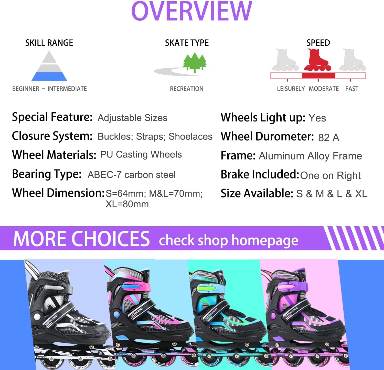 Adjustable Inline Skates for Girls and Boys, Roller Skates with All Light up Wheels, Patines Para Mujer for Kids and Adults, Men, Women