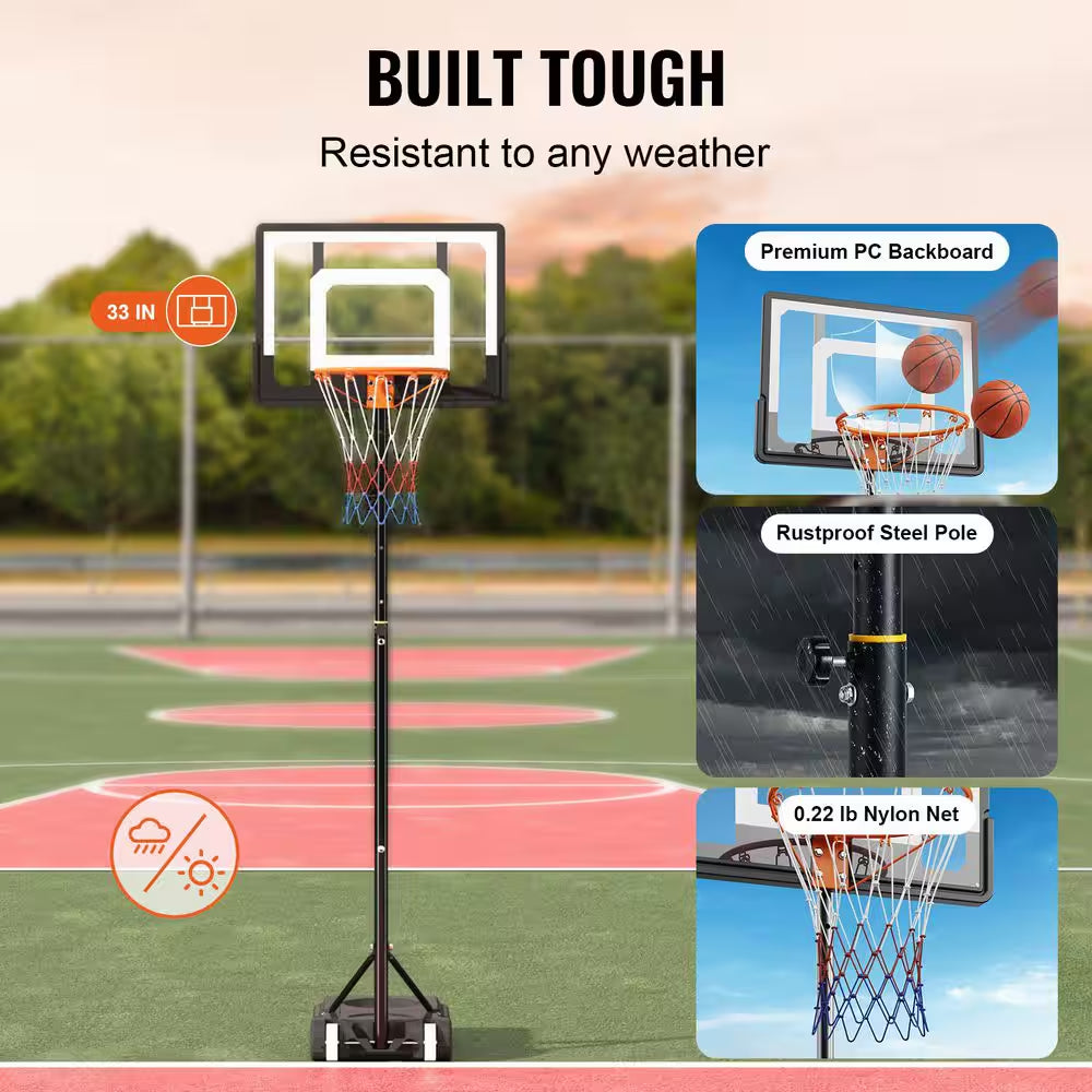 Basketball Hoop, 5-7 Ft. Adjustable Height Portable Backboard System, 32 In. Basketball Hoop Goal, for Outdoor/Indoor