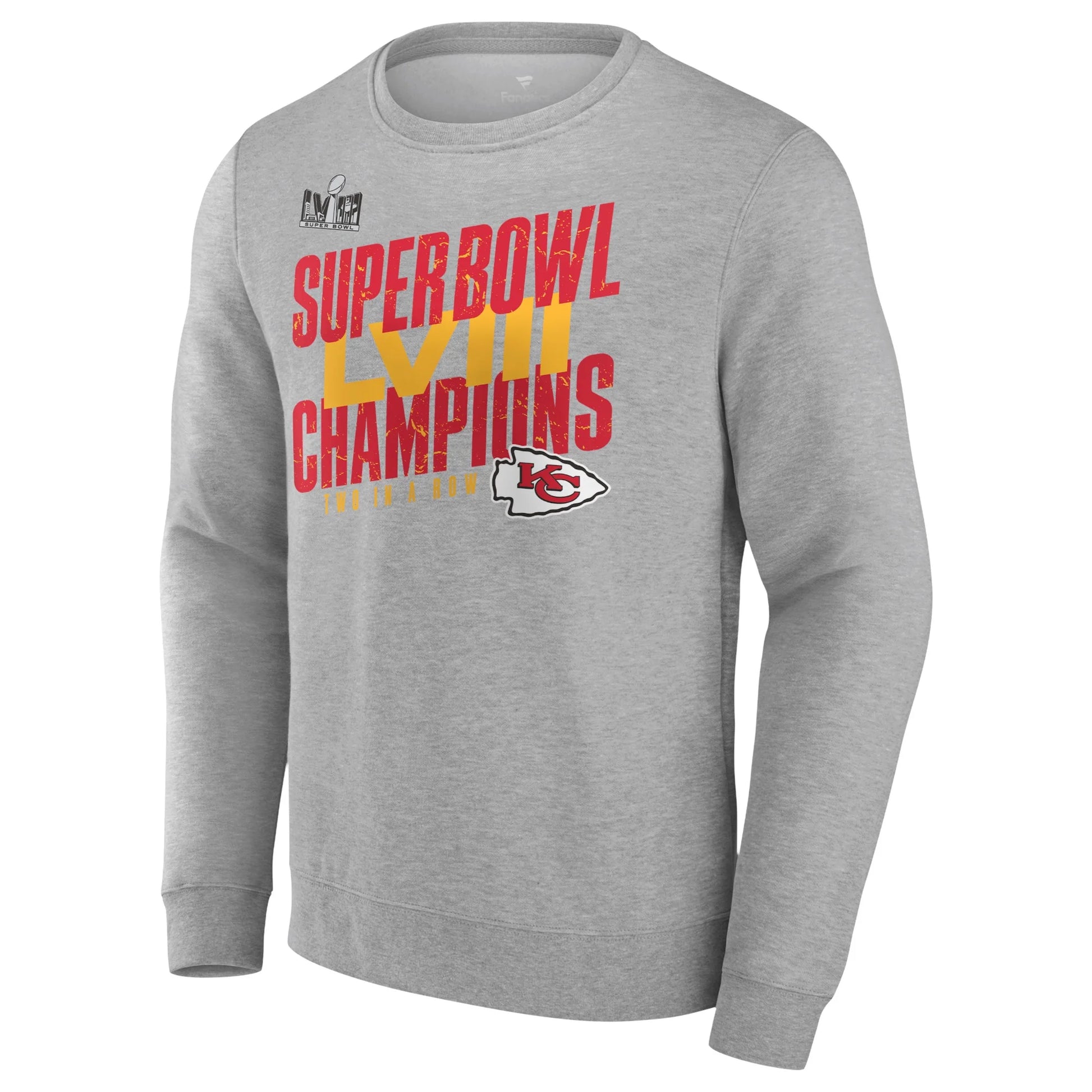 Men'S  Heather Gray Kansas City Chiefs Super Bowl LVIII Champions Iconic Victory Crewneck Pullover