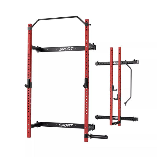 Garvee Folding Squat Rack, 1000LBS Capacity Wall Mounted Squat Rack, Foldable Squat Rack with Pull up Bar, J Hook, Landmine for Home Gym