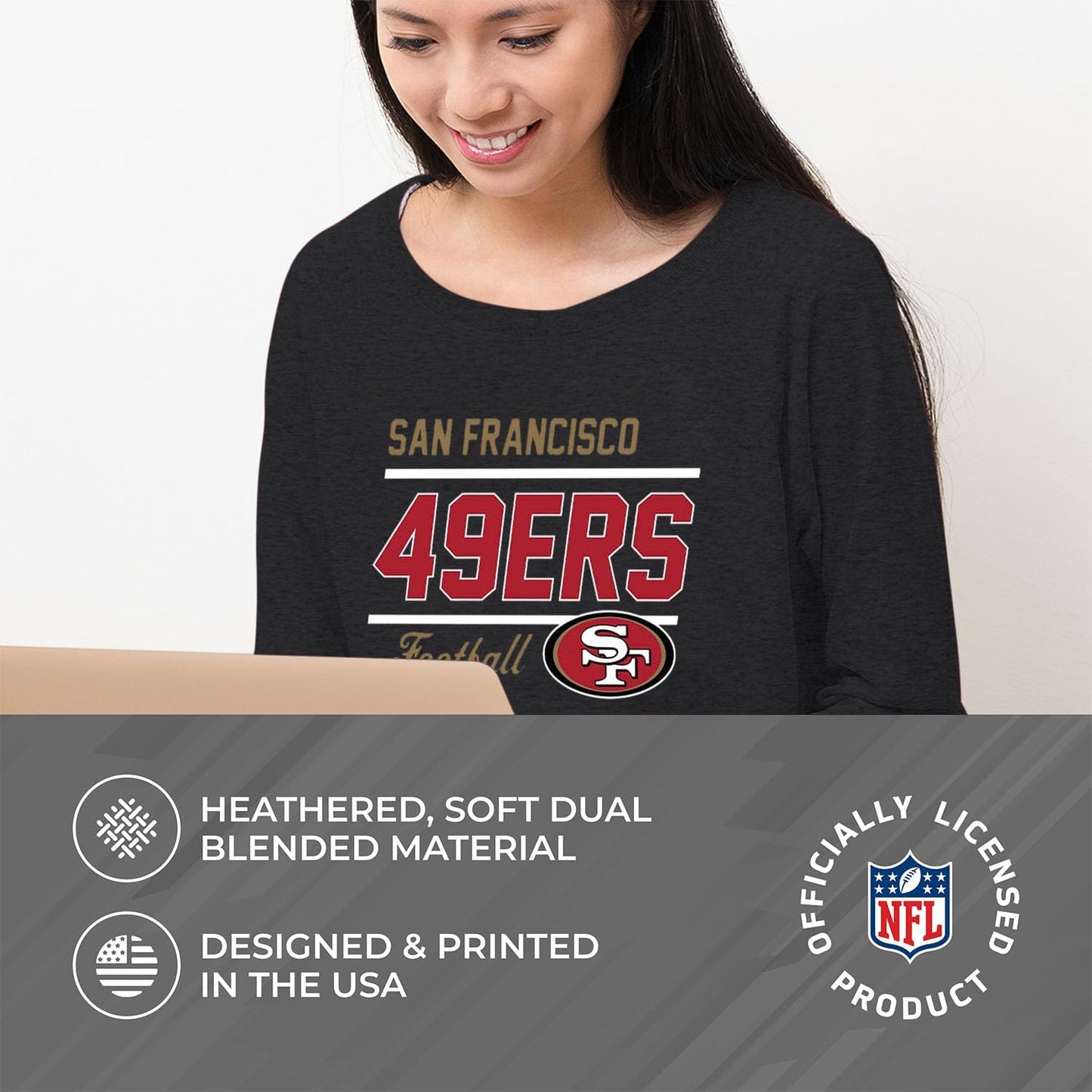 NFL Womens Crew Neck Light Weight, Gameday Apparel, Slouchy Fit Raglan Crewneck Pullover for Women