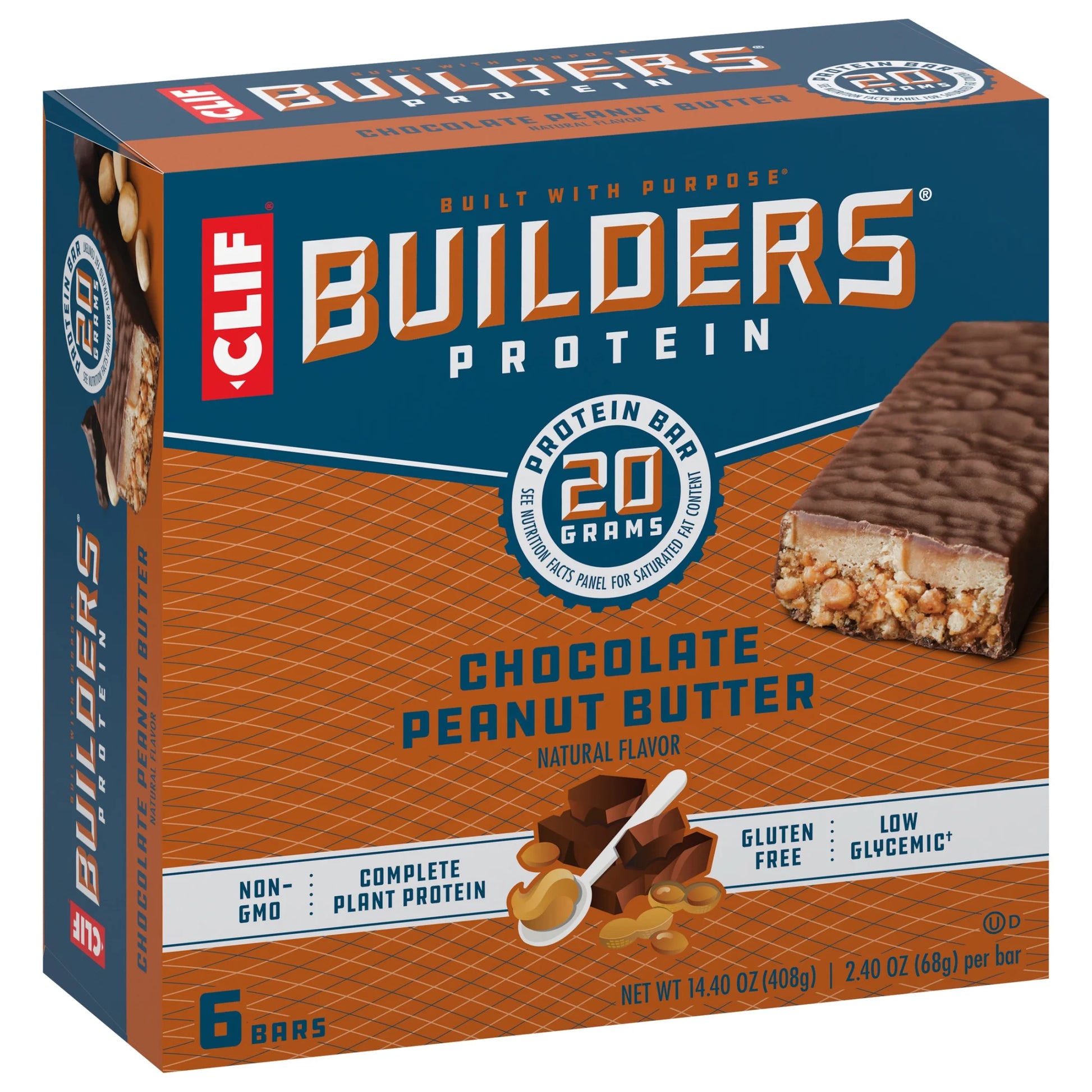 CLIF  Protein Bars Chocolate Peanut Butter Flavor, Plant Protein, Gluten Free Bars, 6Ct