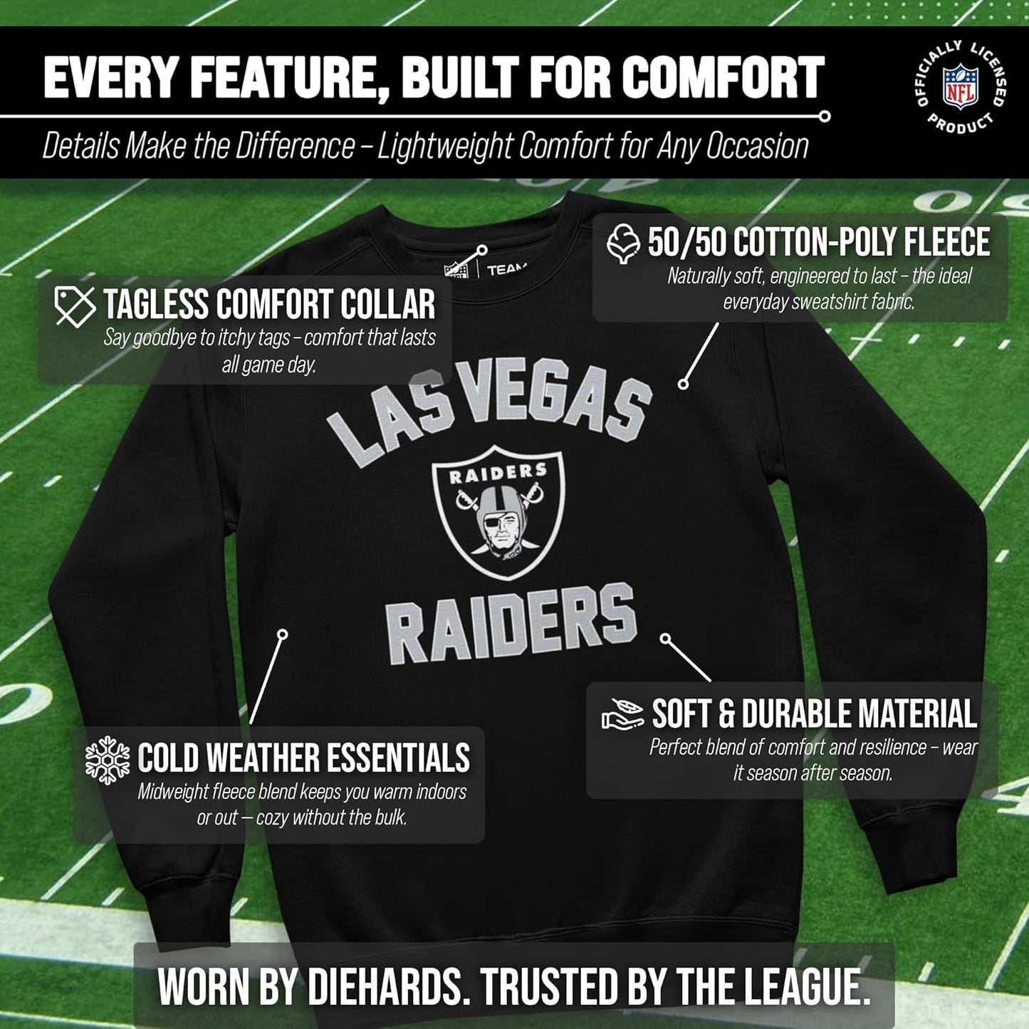 NFL Adult Gameday Football Crewneck Sweatshirt - Cotton Blend - Stay Warm, Comfortable & Stylish on Game Day