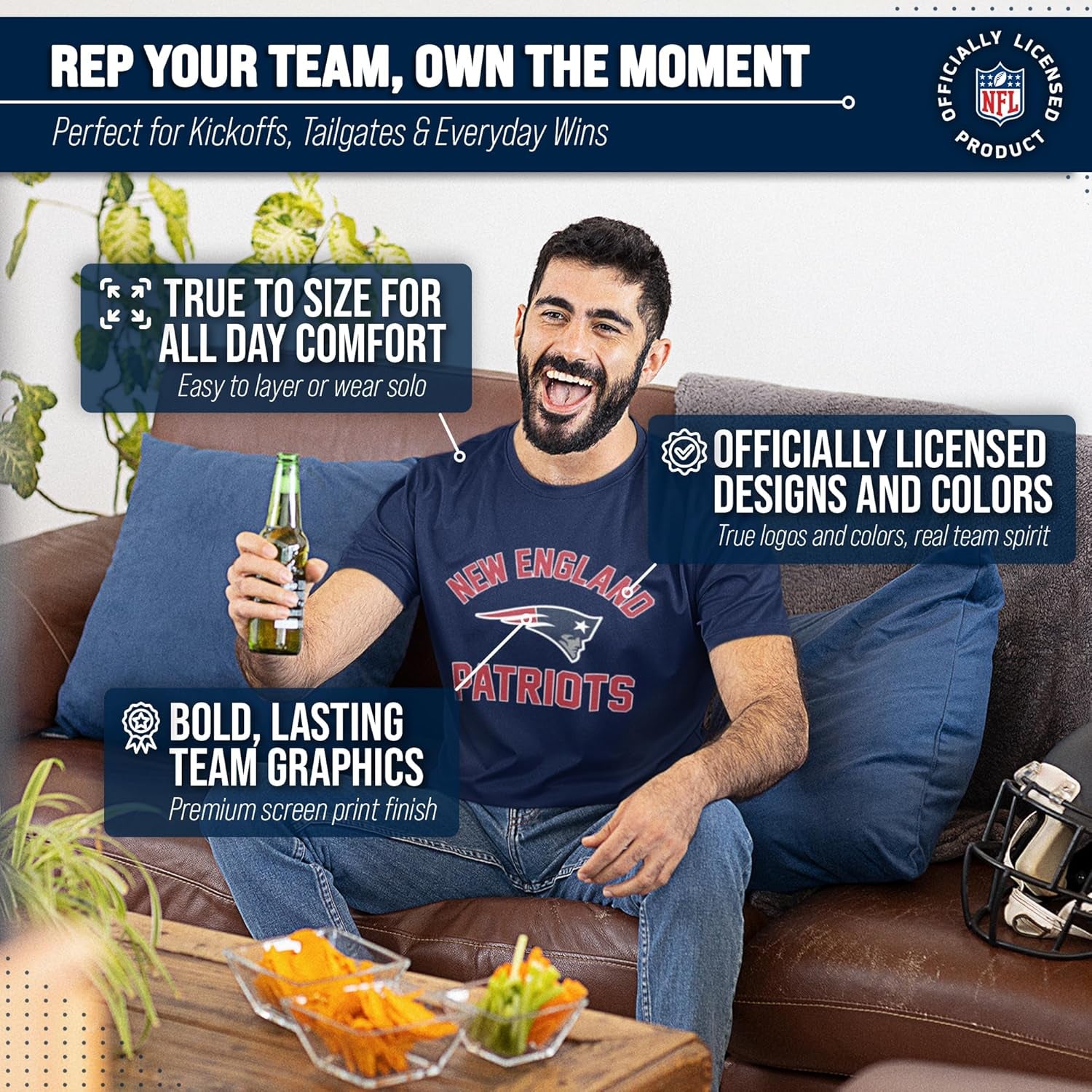 NFL Adult Gameday T-Shirt - Cotton Blend - Tagless - Semi-Fitted - Unleash Your Team Spirit during Game Day