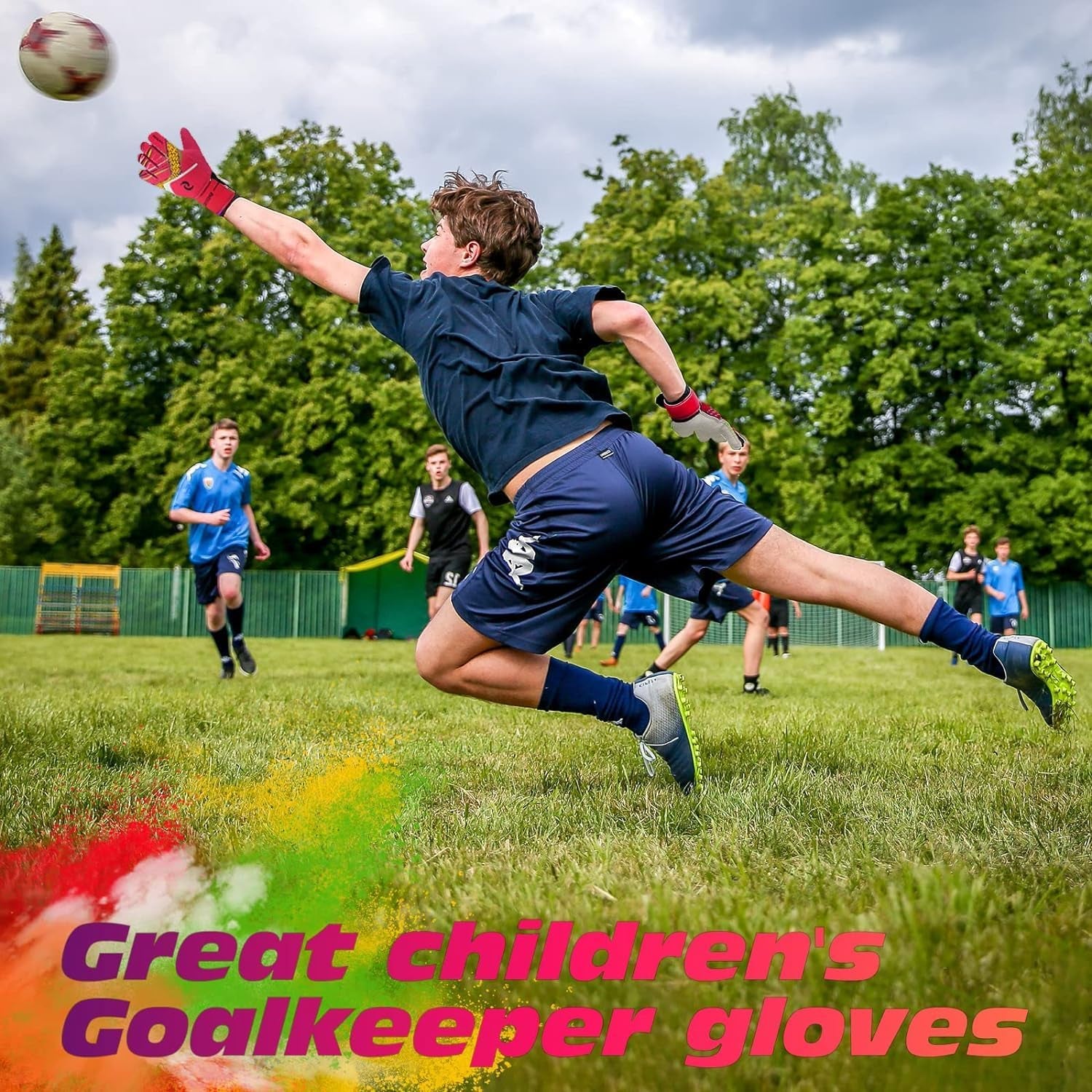 Kids Goalkeeper Gloves, Soccer Gloves with Double Wrist Protection and Non-Slip Wear Resistant Latex Material to Give Protection to Prevent Injuries
