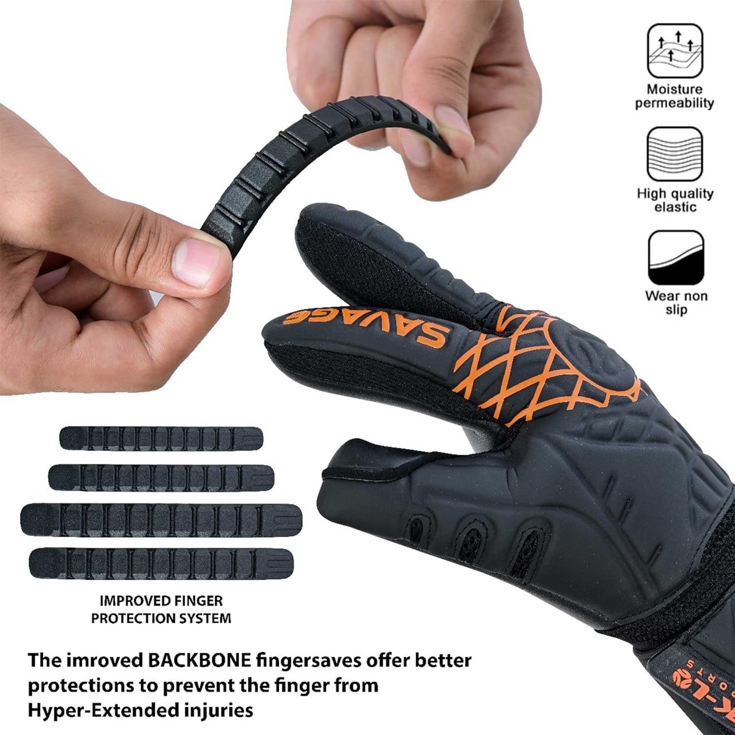 K-LO Goalkeeper Gloves: Savage Blackout Soccer Goalie Gloves - (Unisex, Youth, Kids & Adult) - Fingersaves for Protection | Strong Grip Palm | Sizes 4-11