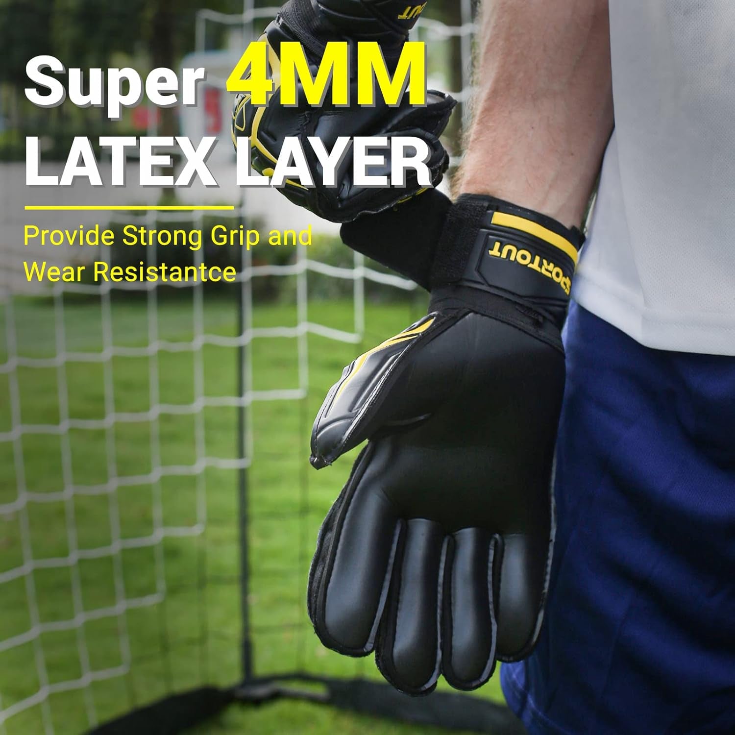 Goalie Gloves, Goalkeeper Gloves with Finger Protection, Breathable Soccer Goalie Gloves, 4Mm Latex, for Kids Youth and Adult