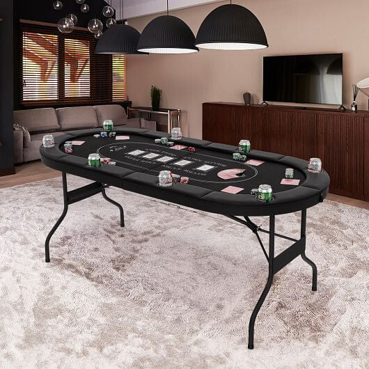 72 Inch Foldable Poker Table for 8 Players Portable Oval Card Board Game Table-Blue