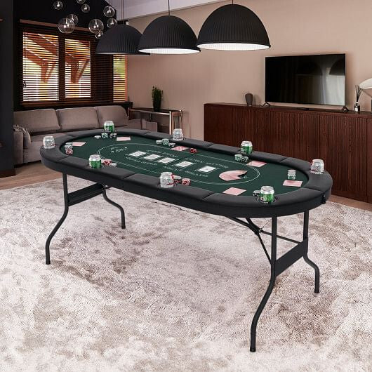 72 Inch Foldable Poker Table for 8 Players Portable Oval Card Board Game Table-Blue