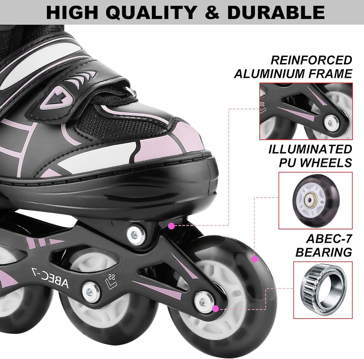 Inline Skate for Girls Boys Kids and Adult Women Adjustable Blades Roller Skates with Light up Wheels for Indoor Outdoor Youth in Line Skating ​For Beginners Children Teen