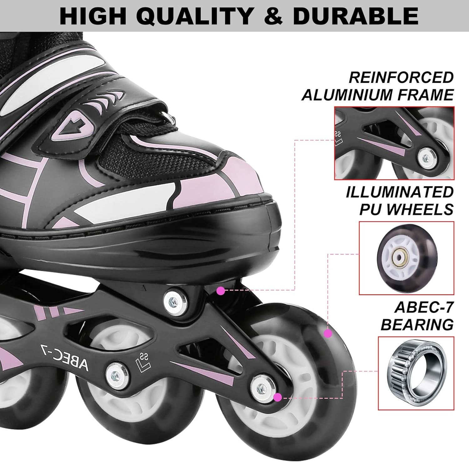 Inline Skate for Girls Boys Kids and Adult Women Adjustable Blades Roller Skates with Light up Wheels for Indoor Outdoor Youth in Line Skating ​For Beginners Children Teen