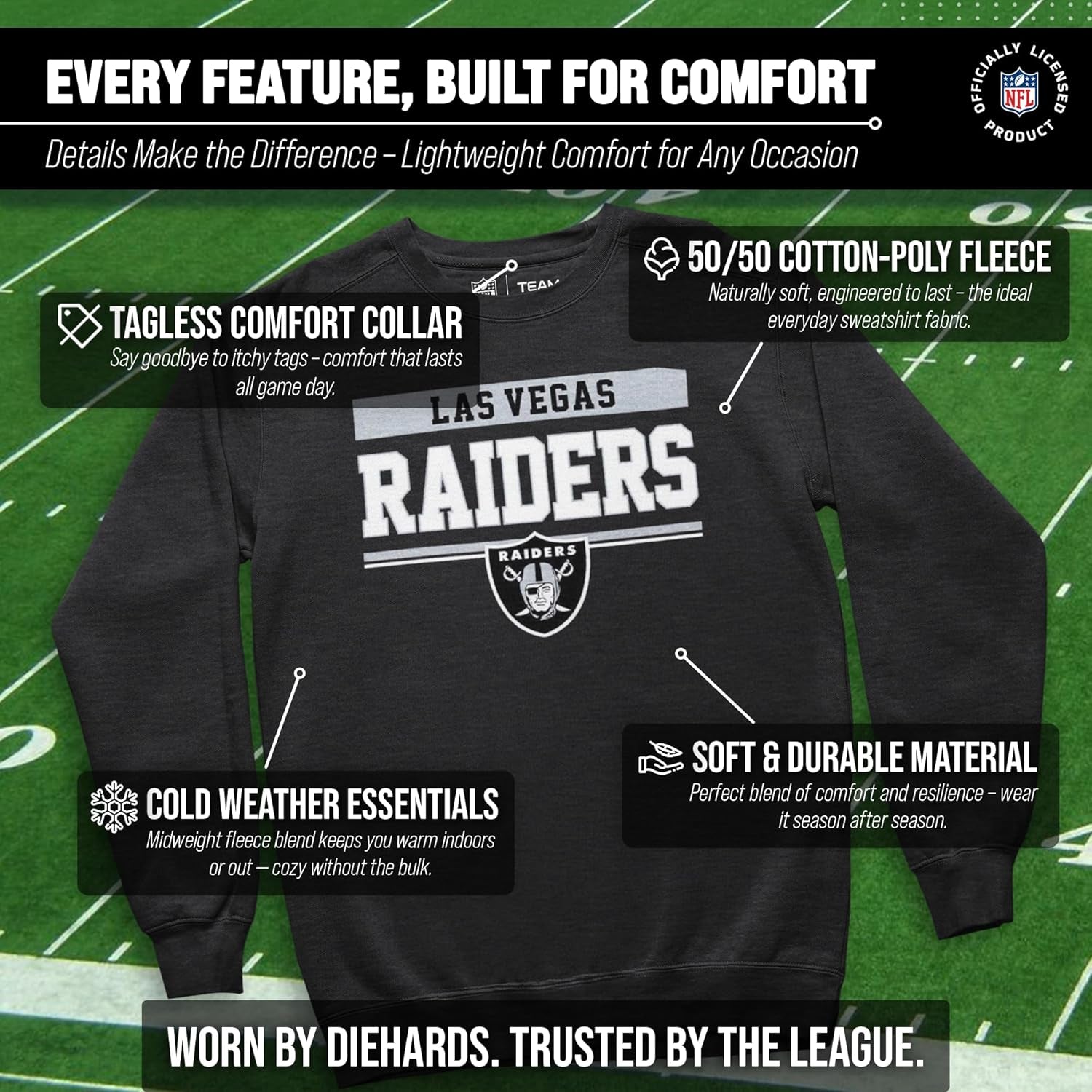 NFL Adult Long Sleeve Team Block Charcoal Crewneck Sweatshirt - Stay Warm & Represent Your Team with Style