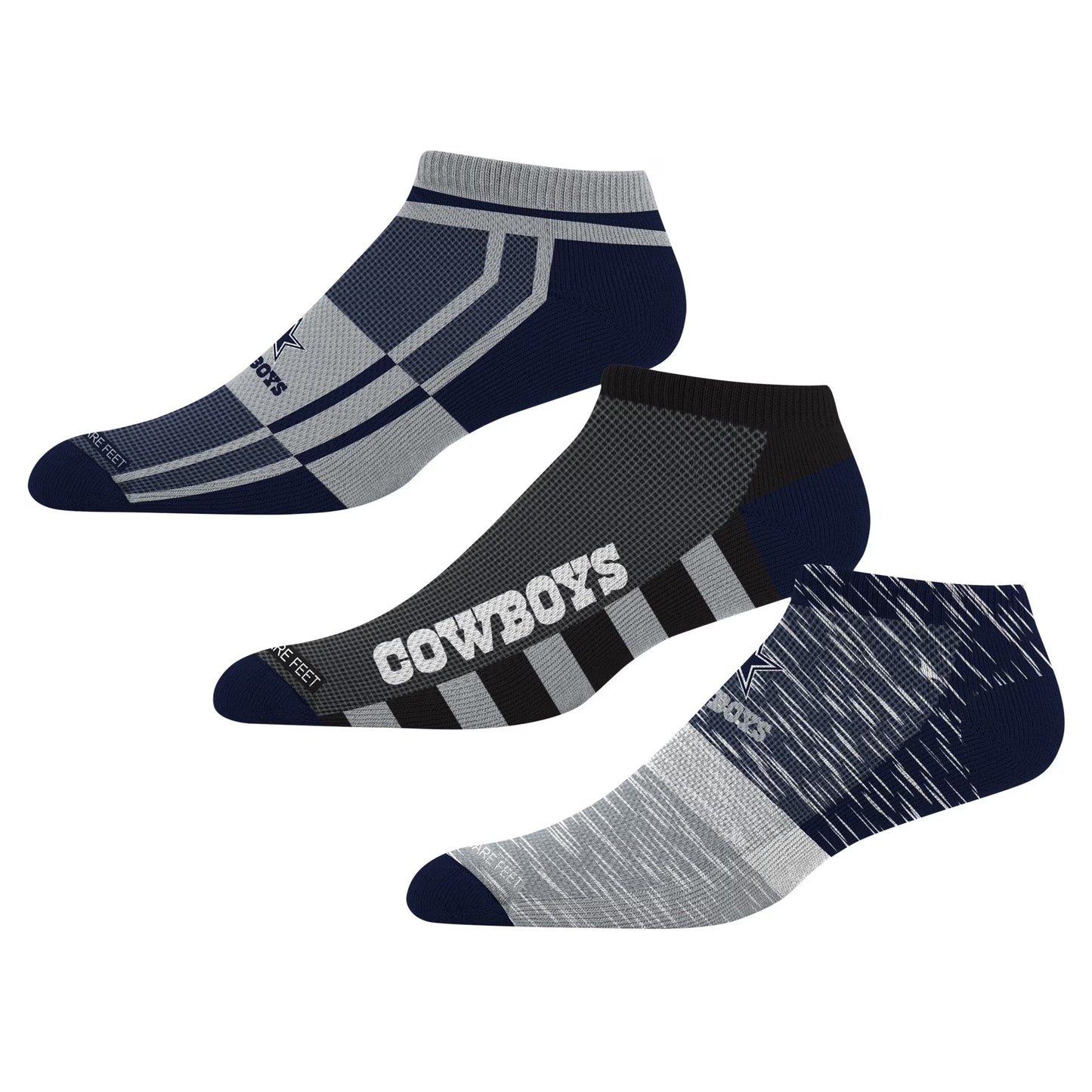 Dallas Cowboys Stripe Stack Three-Pack No Show Sock Set