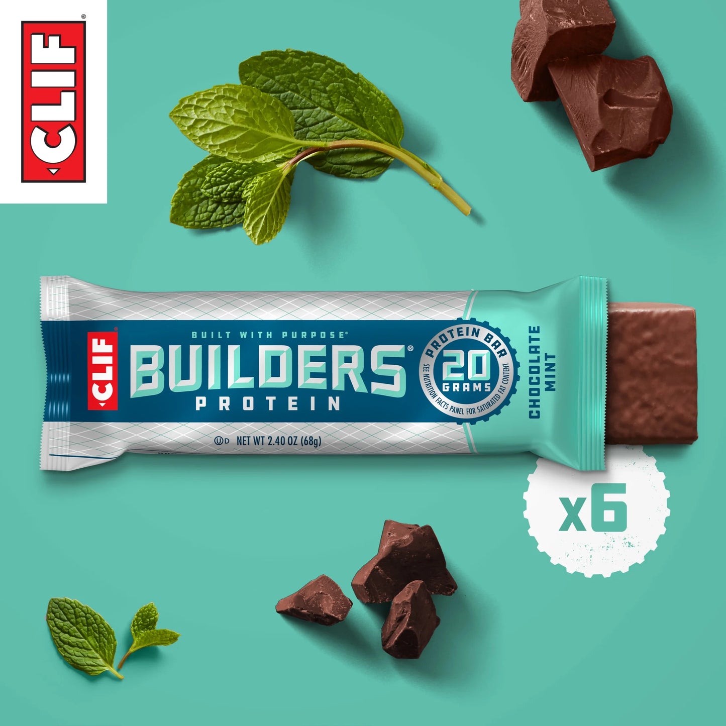 (3 Pack) CLIF BUILDERS Protein Bars Chocolate Mint Flavor, Plant Protein, Gluten Free Bars, 6Ct