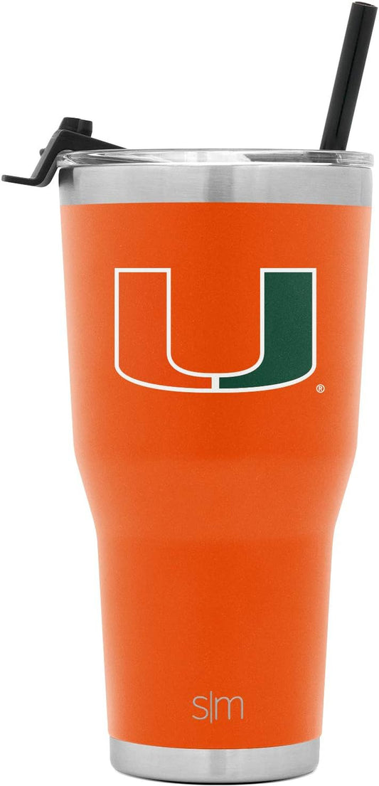Officially Licensed Collegiate University of Miami Hurricanes Tumbler with Straw and Flip Lid | Insulated Stainless Steel 30Oz Thermos | Cruiser Collection | University of Miami