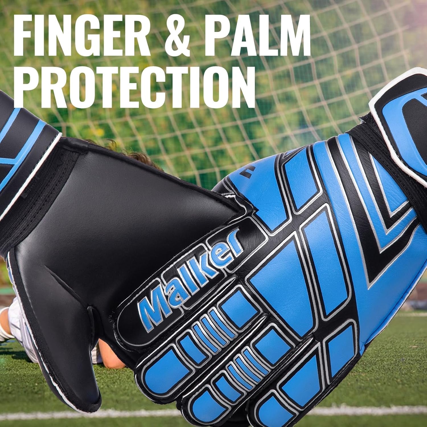 Soccer Goalie Gloves Goalkeeper Gloves with Fingersave and Double Wrist Protection, Strong Grip Goalkeeper Gloves for Kids, Youth, Adults