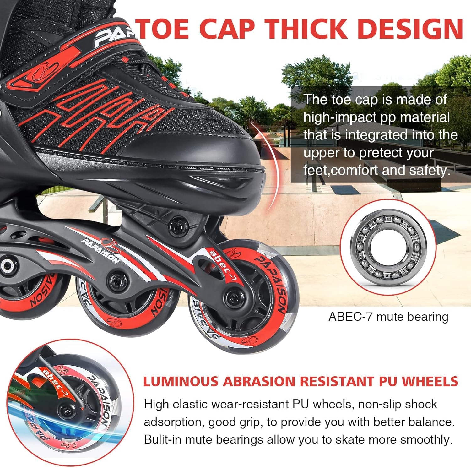 Adjustable Inline Skates for Kids and Adults, Roller Skates with Featuring All Illuminating Wheels, for Girls and Boys, Men and Ladies Red (Size L/XL)