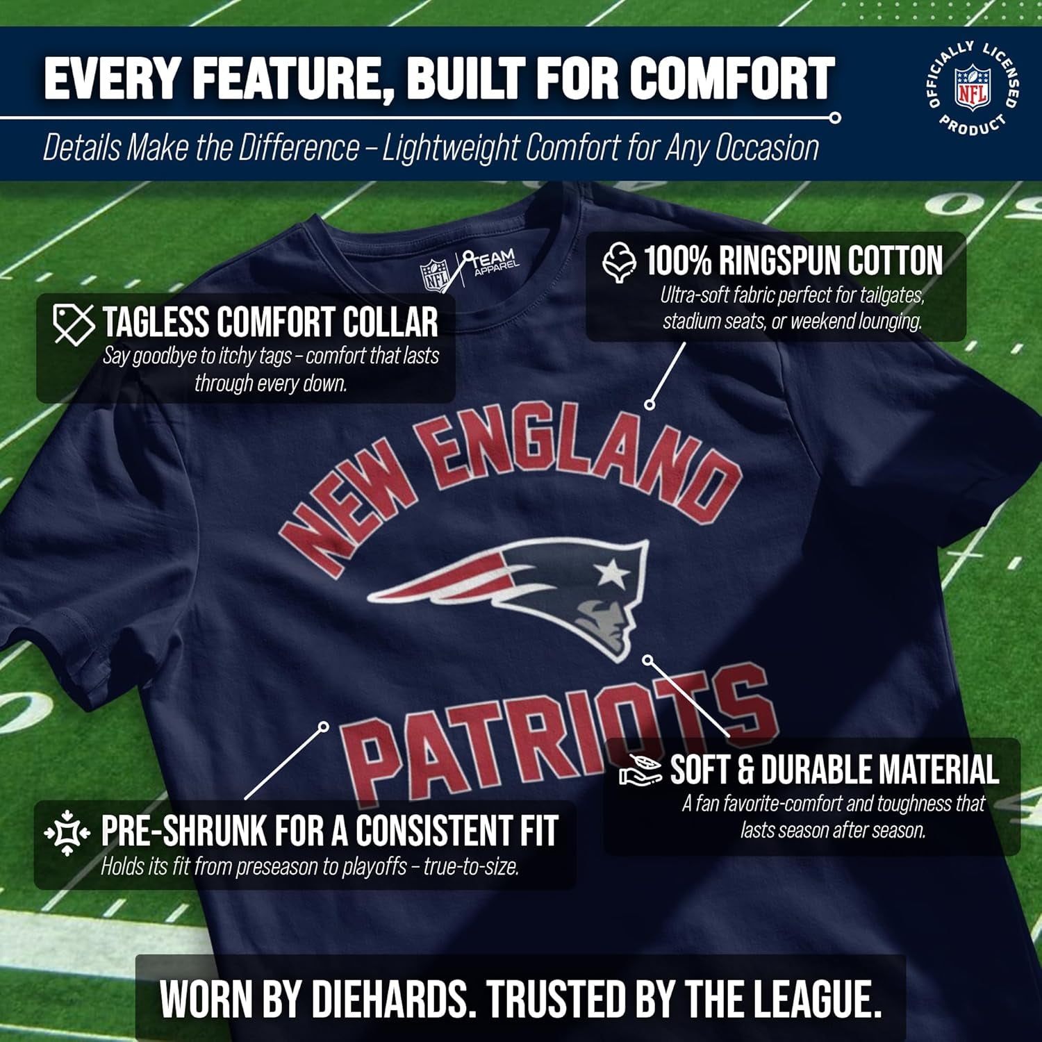 NFL Adult Gameday T-Shirt - Cotton Blend - Tagless - Semi-Fitted - Unleash Your Team Spirit during Game Day