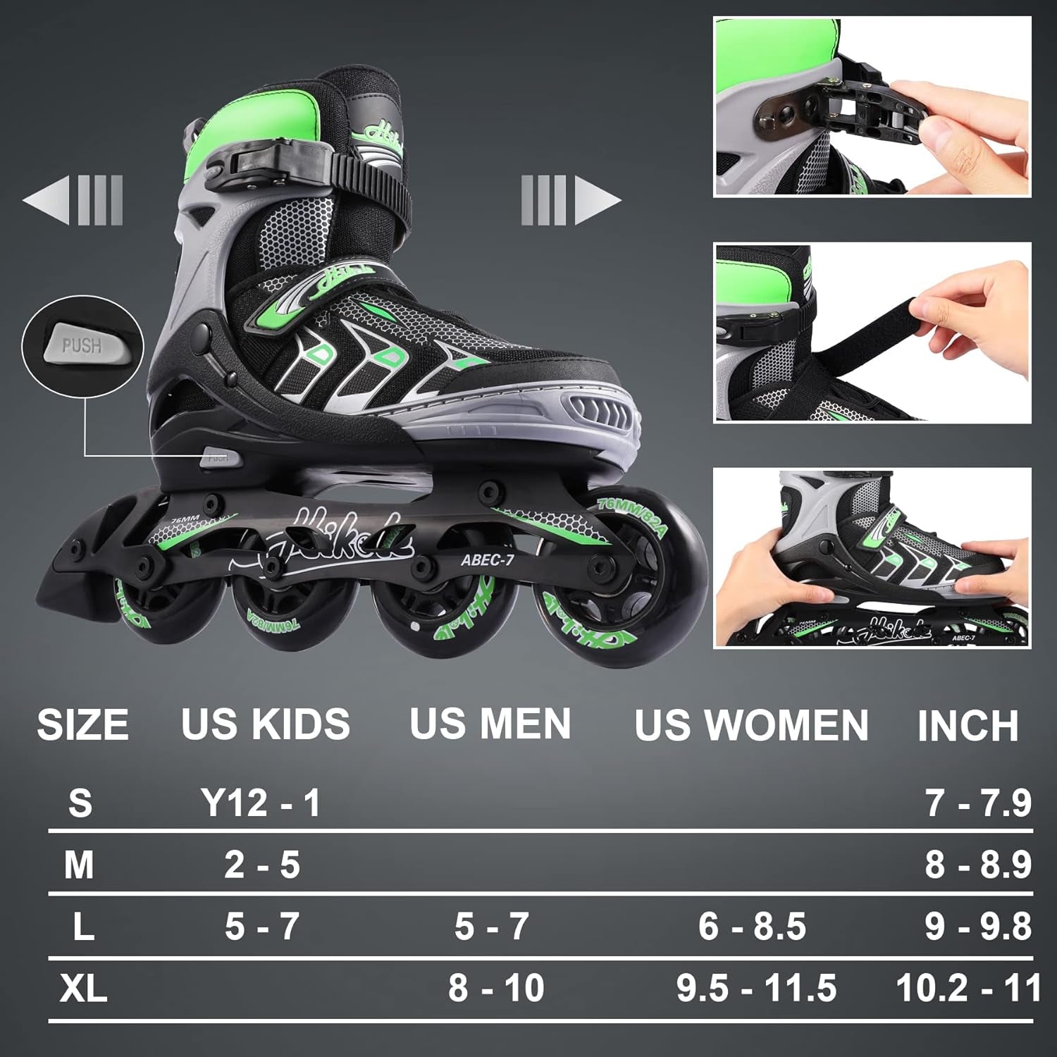 Adjustable Inline Skates for Kids and Adults, Outdoor Roller Fitness Blades for Men and Women, Beginner Roller Skates for Girls and Boys